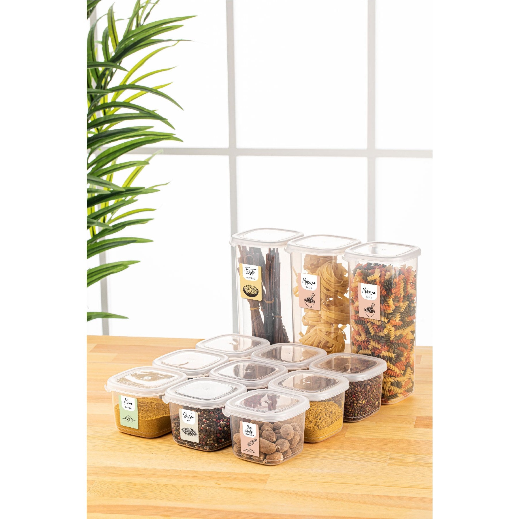 Conjunto de caixas de armazenamento – 10 x 10 x 9,5 cm e 10 x 10 x 24,5 cm – Branco – Plástico