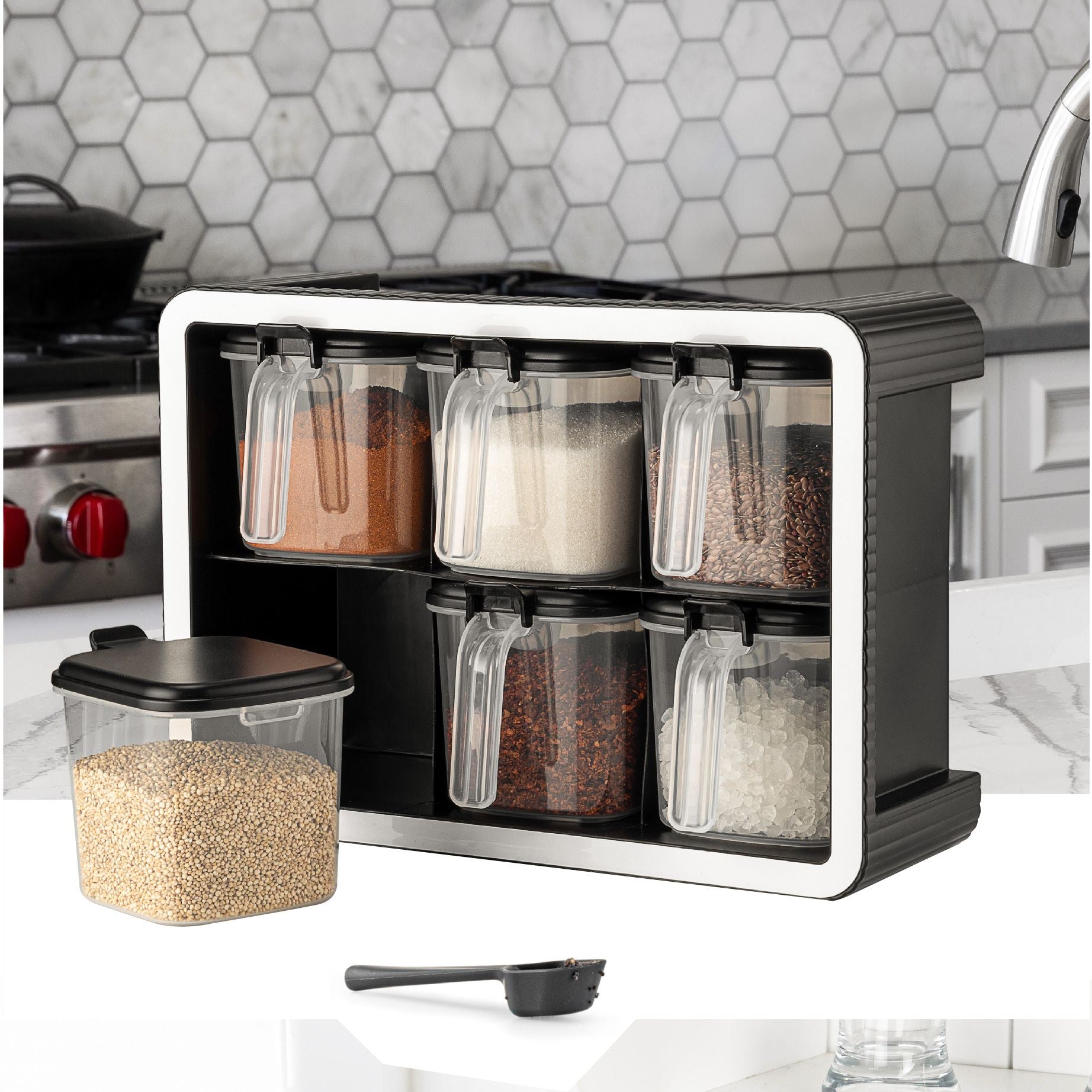 Conjunto de potes de especiarias – 550 ml – Antracite – Plástico