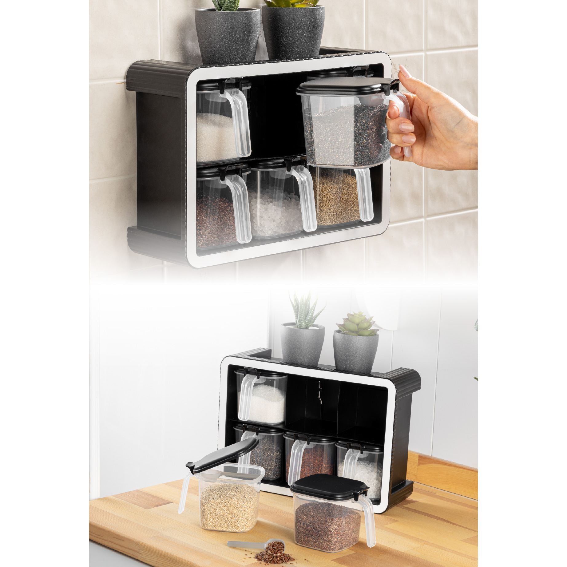 Conjunto de potes de especiarias – 550 ml – Antracite – Plástico