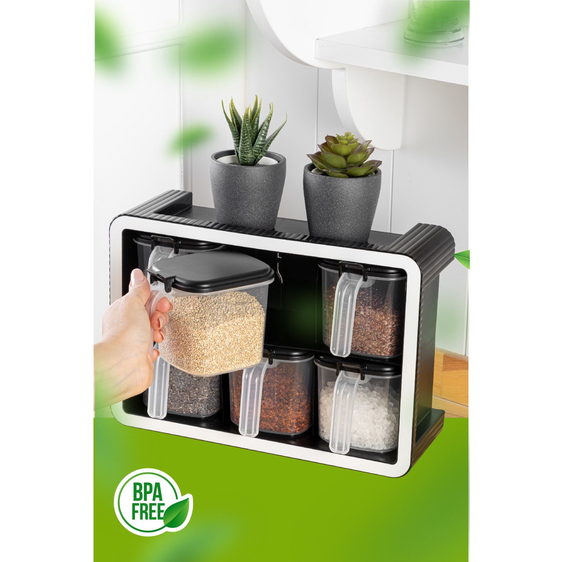 Conjunto de potes de especiarias – 550 ml – Antracite – Plástico