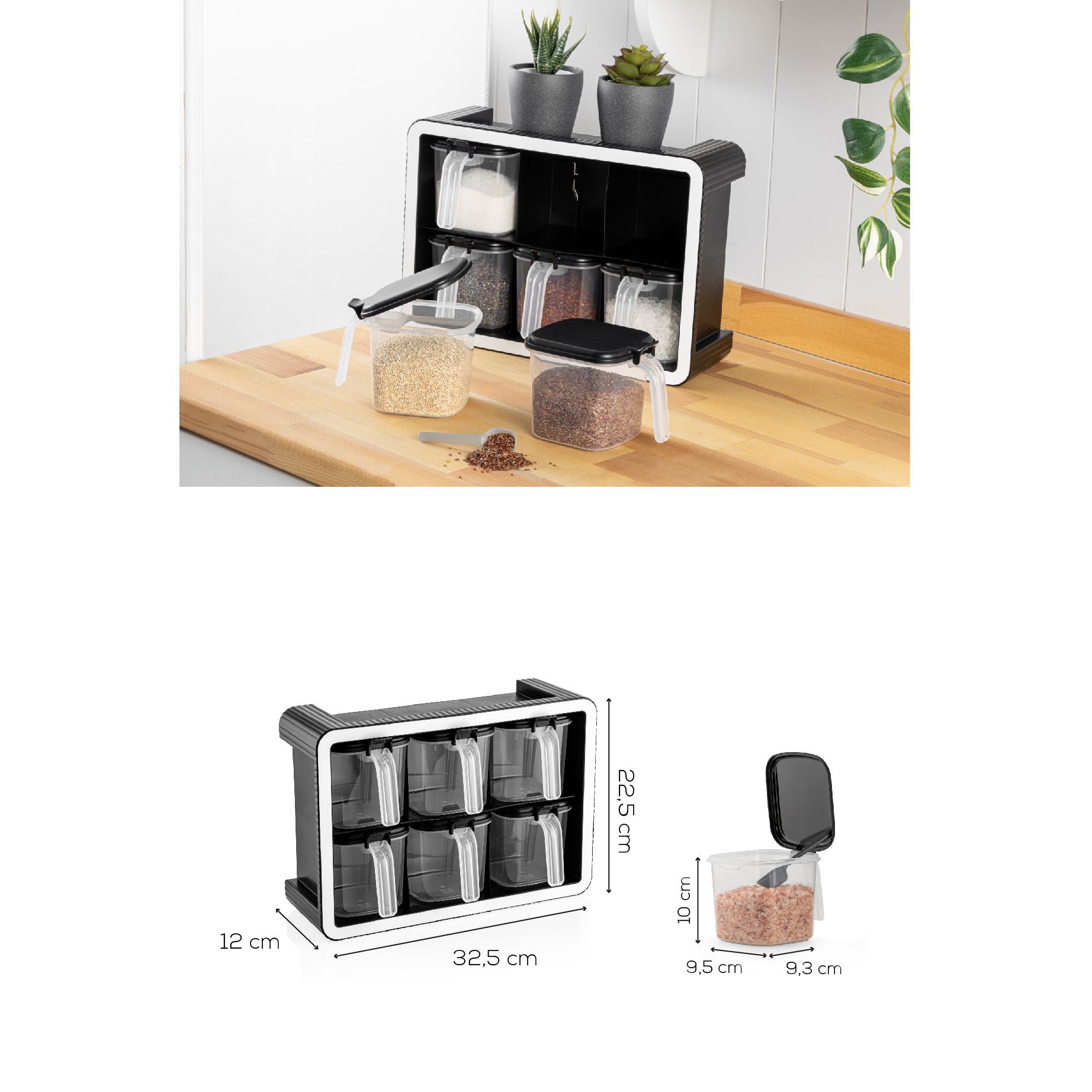 Conjunto de potes de especiarias – 550 ml – Antracite – Plástico