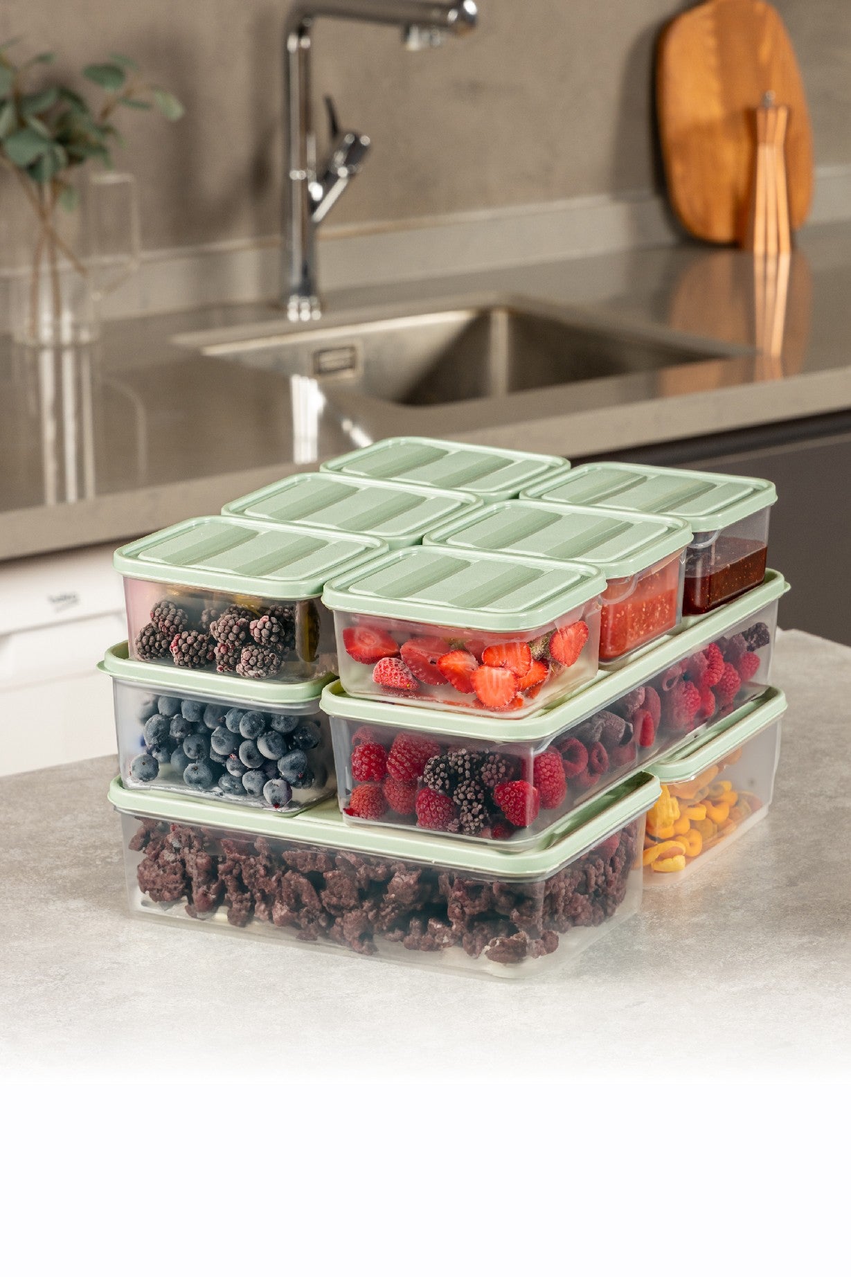 Conjunto de caixas de armazenamento – 10 peças – Hortelã – Plástico