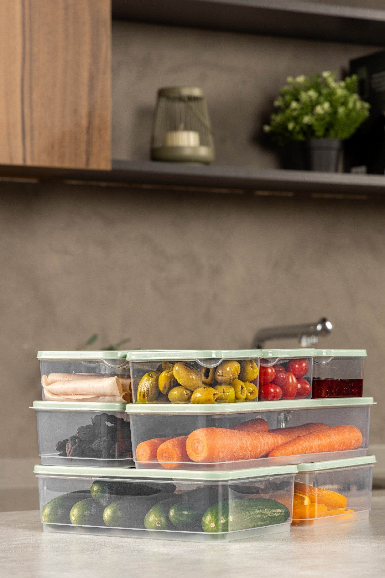 Conjunto de caixas de armazenamento – 10 peças – Hortelã – Plástico