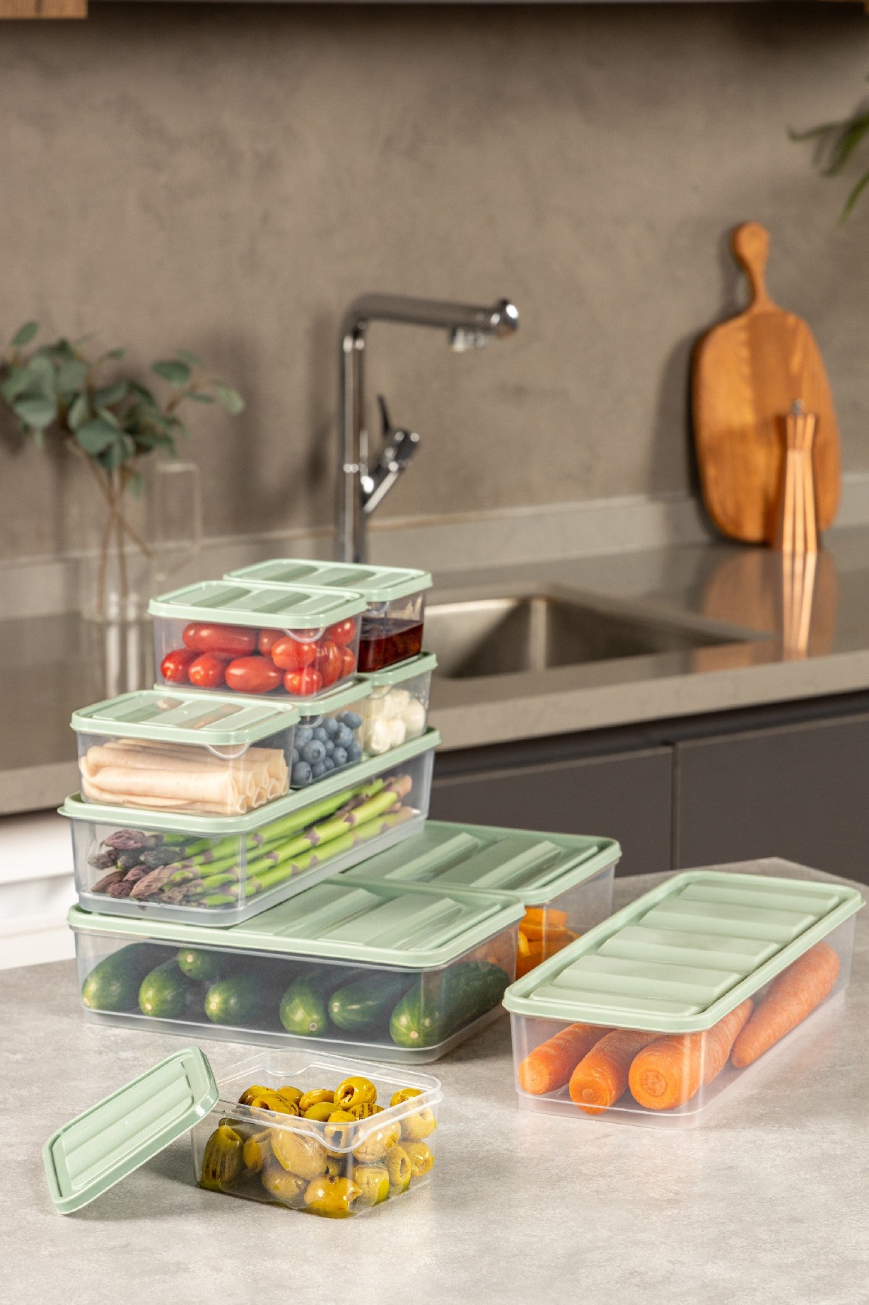 Conjunto de caixas de armazenamento – 10 peças – Hortelã – Plástico