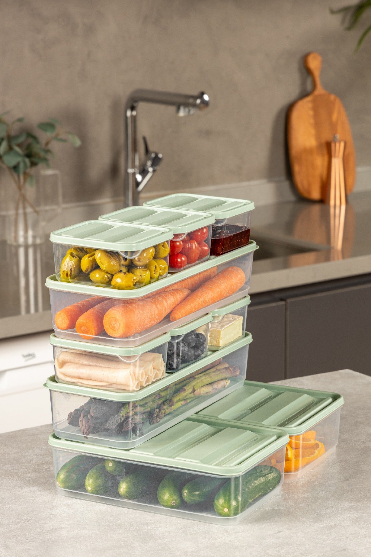 Conjunto de caixas de armazenamento – 10 peças – Hortelã – Plástico