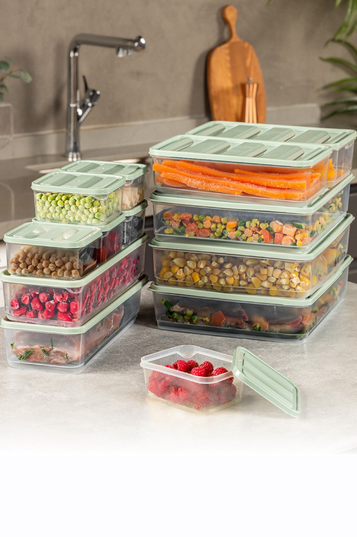 Conjunto de caixas de armazenamento – 11 x 30 x 7 cm, 23 x 15 x 7 cm, 9 x 10,5 x 5,5 cm, 23 x 29,5 x 6,5 cm – Hortelã – Plástico