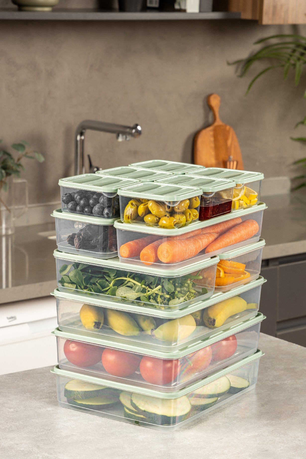 Conjunto de caixas de armazenamento – 11 x 30 x 7 cm, 23 x 15 x 7 cm, 9 x 10,5 x 5,5 cm, 23 x 29,5 x 6,5 cm – Hortelã – Plástico