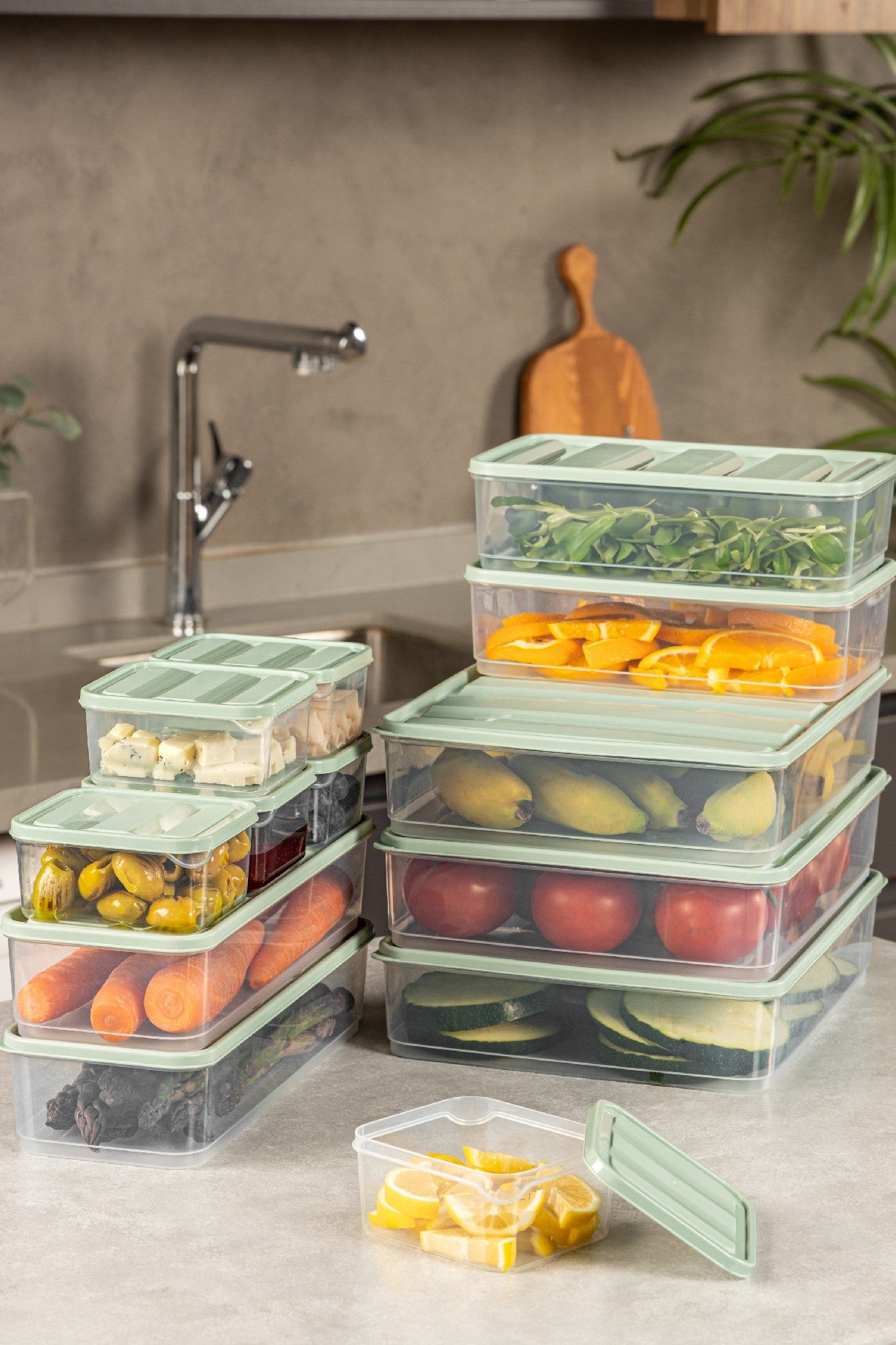 Conjunto de caixas de armazenamento – 11 x 30 x 7 cm, 23 x 15 x 7 cm, 9 x 10,5 x 5,5 cm, 23 x 29,5 x 6,5 cm – Hortelã – Plástico