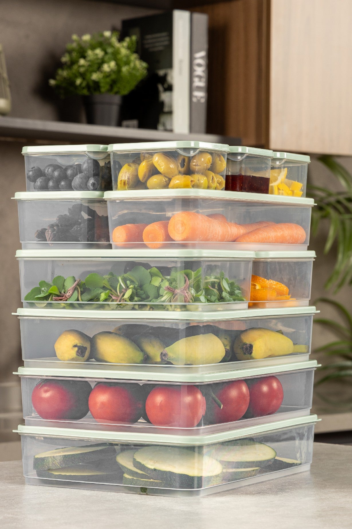 Conjunto de caixas de armazenamento – 11 x 30 x 7 cm, 23 x 15 x 7 cm, 9 x 10,5 x 5,5 cm, 23 x 29,5 x 6,5 cm – Hortelã – Plástico