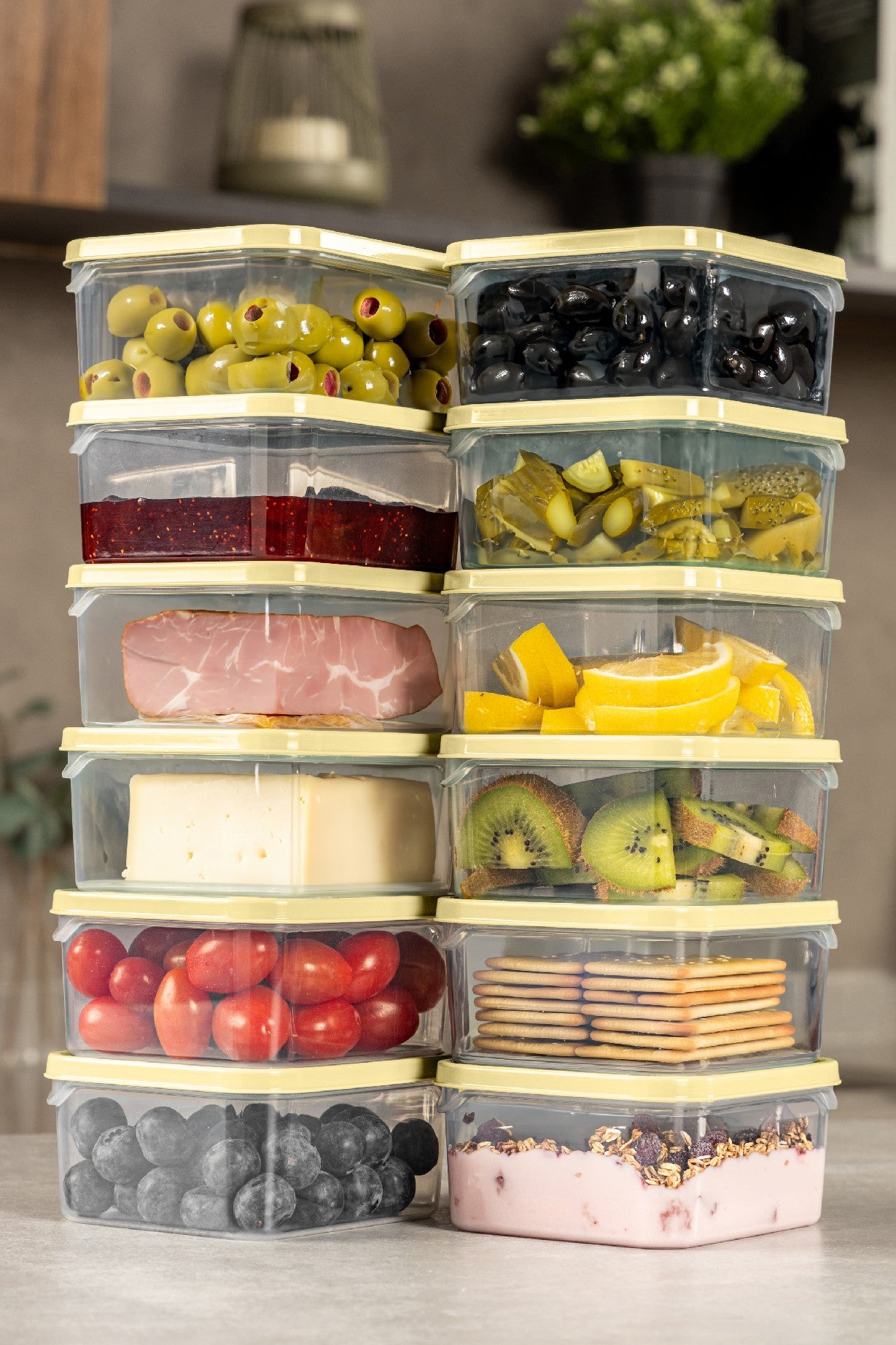 Conjunto de caixas de arrumação – 9 x 10,5 x 5,5 cm – Amarelo – Plástico