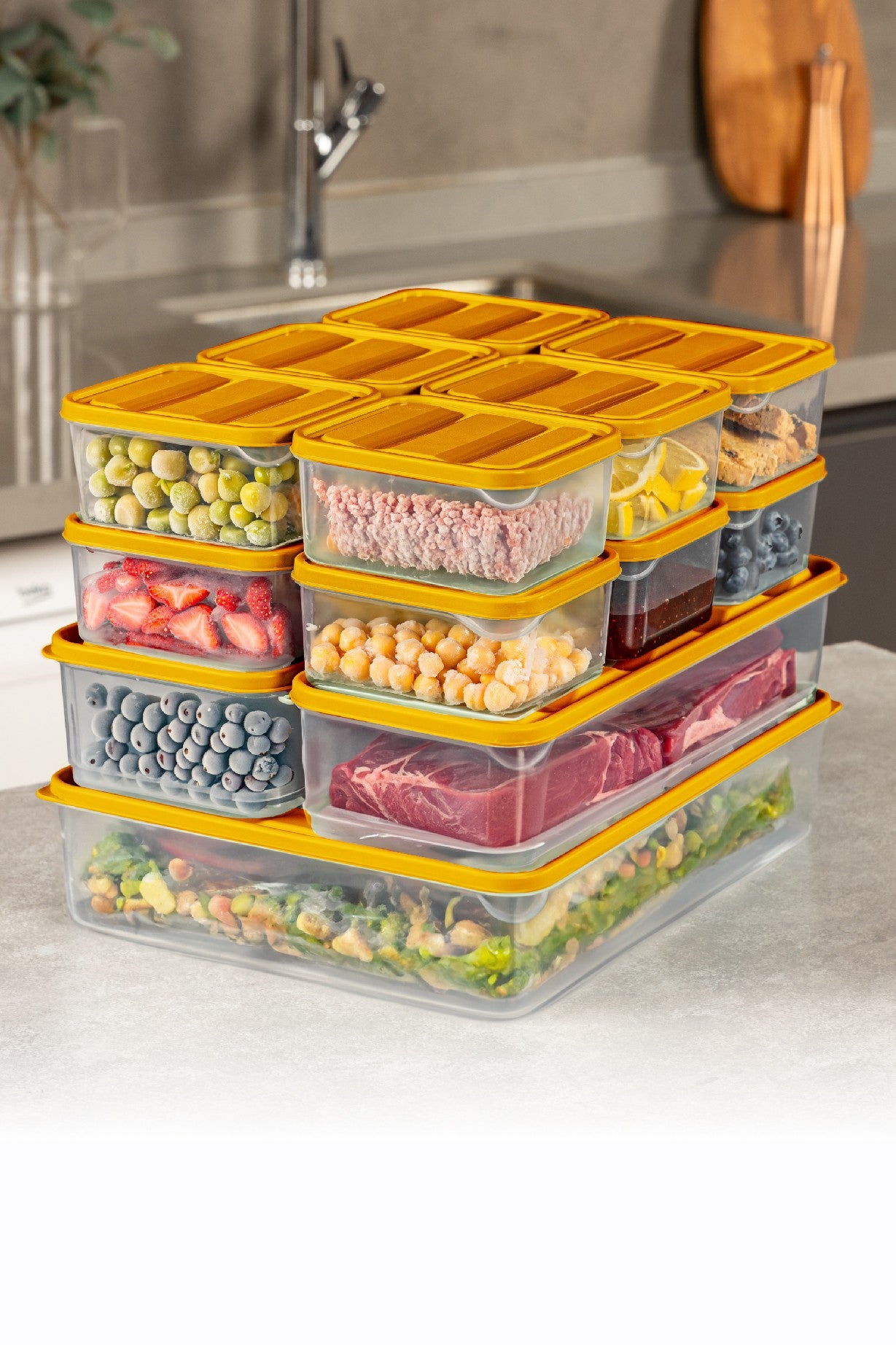 Conjunto de caixas de armazenamento – 13 peças – Laranja – Plástico