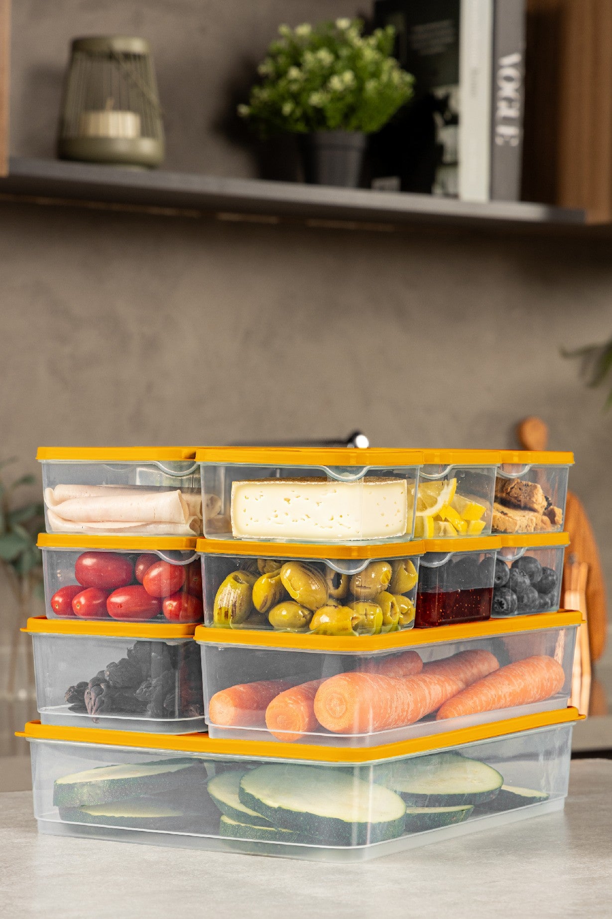 Conjunto de caixas de armazenamento – 13 peças – Laranja – Plástico