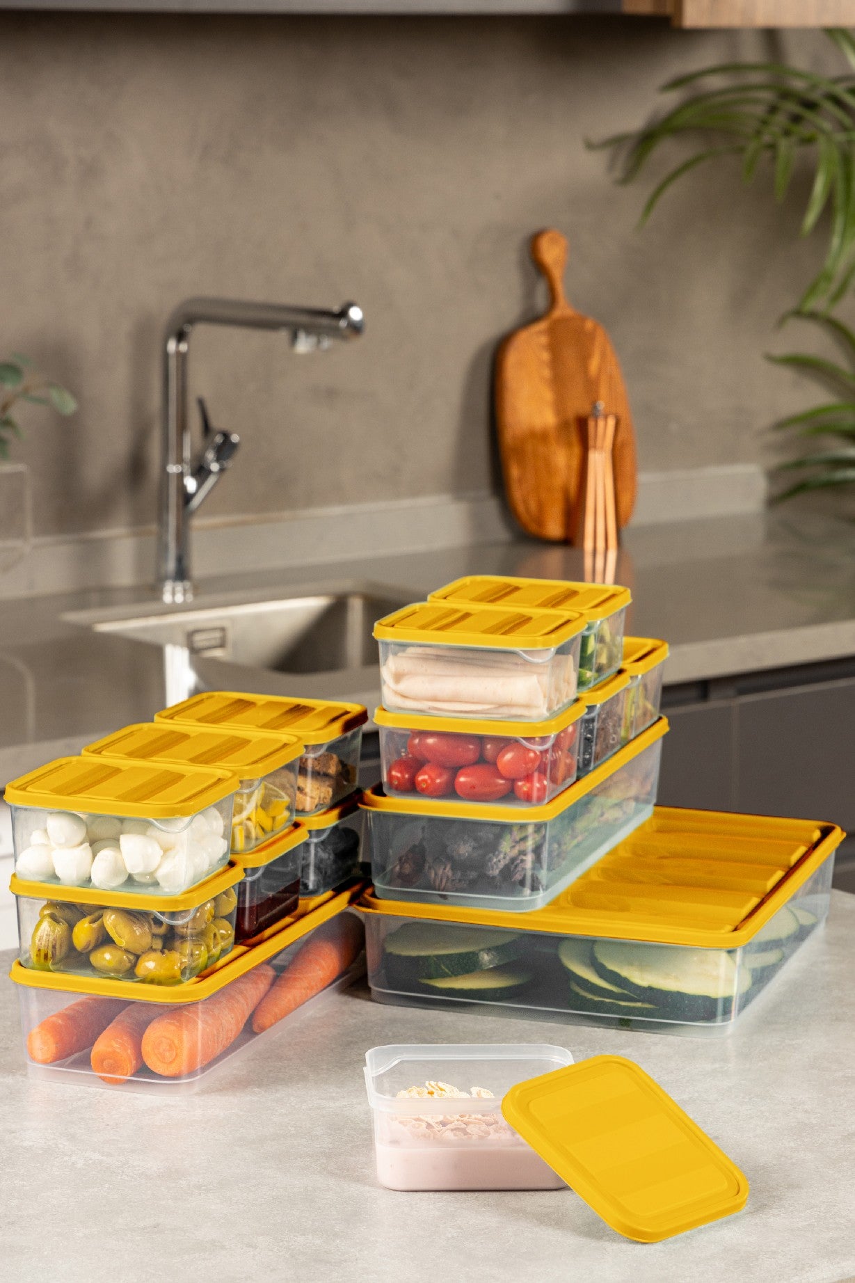 Conjunto de caixas de armazenamento – 13 peças – Laranja – Plástico