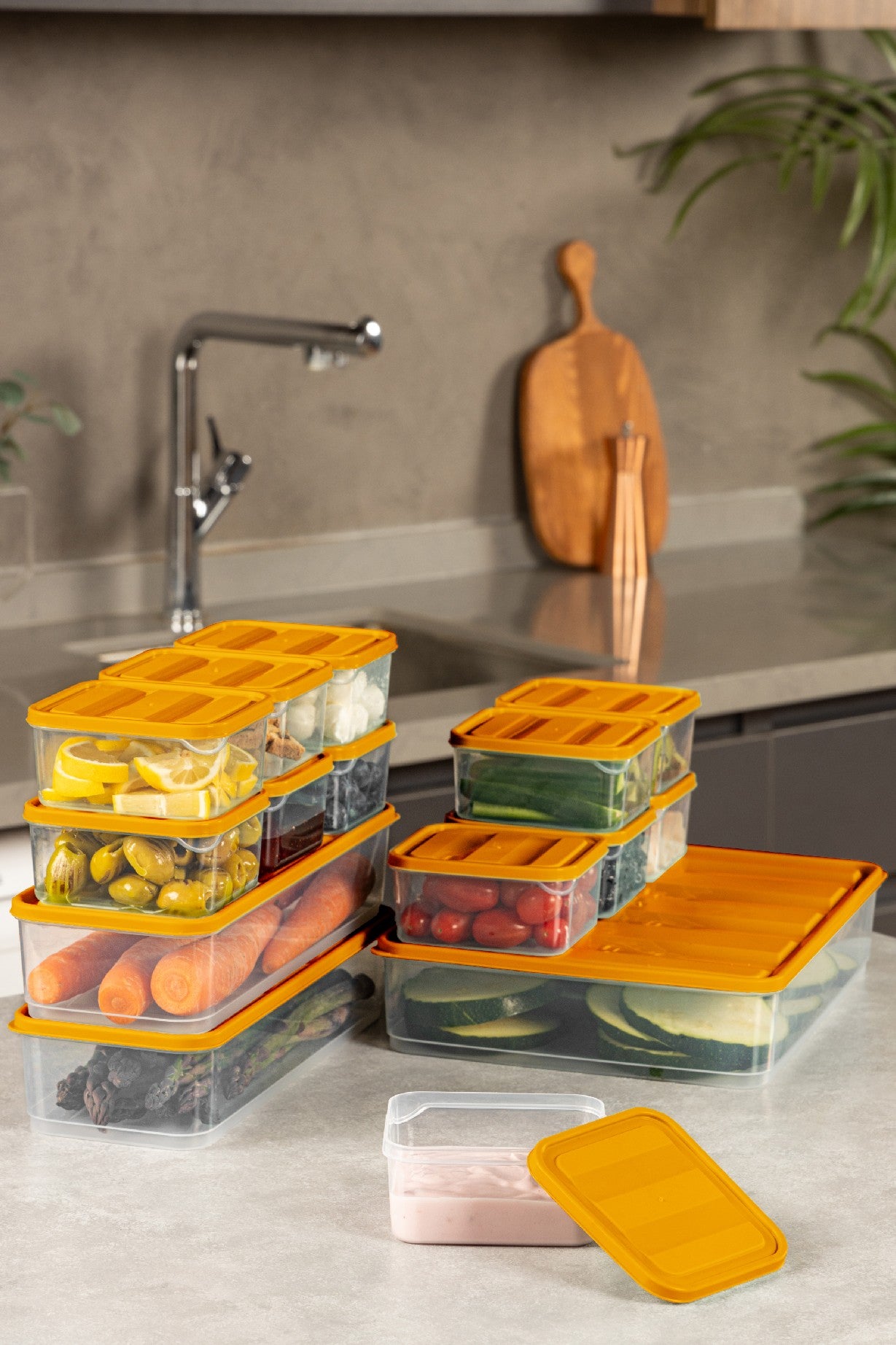 Conjunto de caixas de armazenamento – 13 peças – Laranja – Plástico