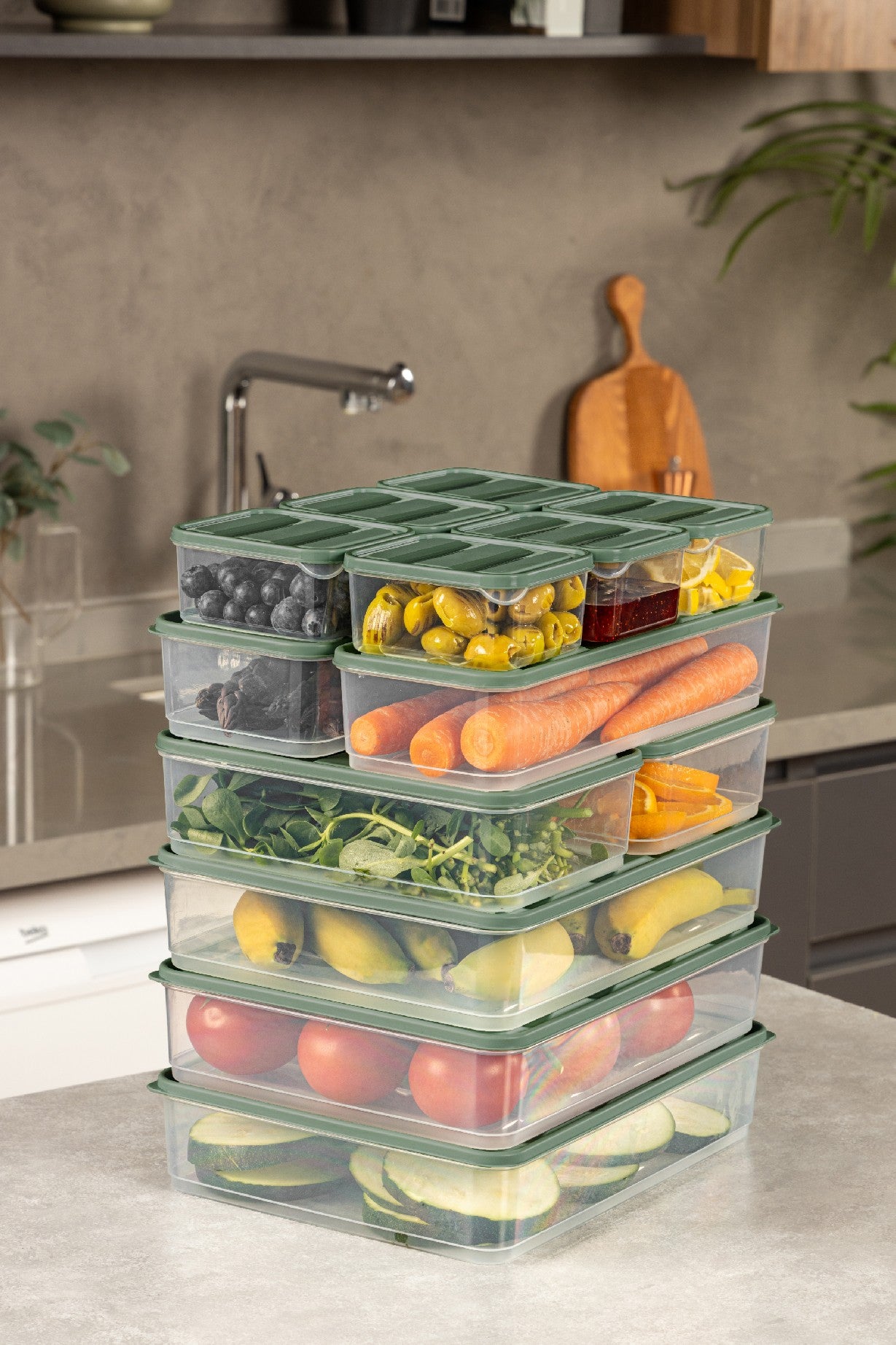 Conjunto de caixas de armazenamento – 13 peças – Verde – Plástico