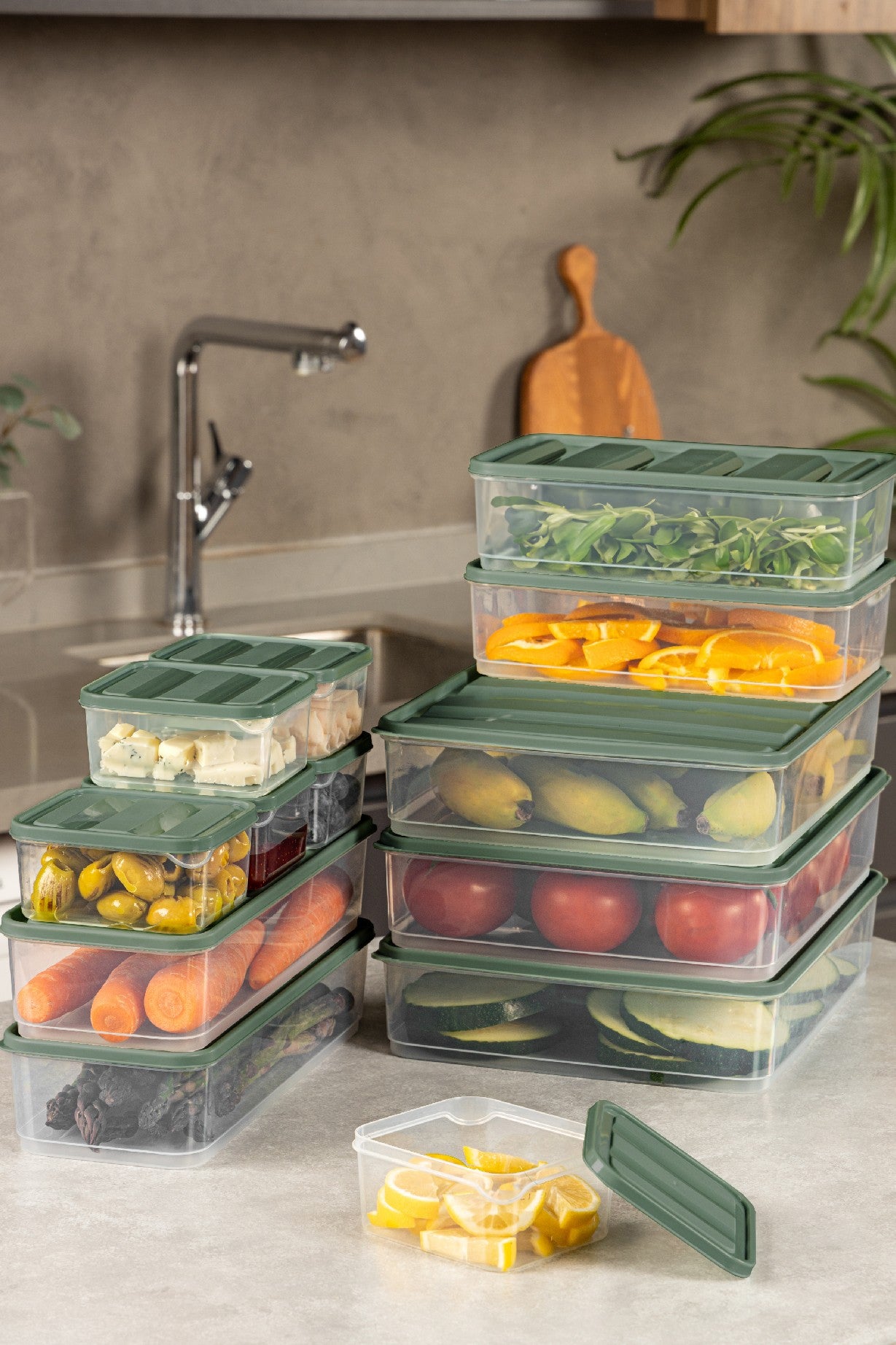 Conjunto de caixas de armazenamento – 13 peças – Verde – Plástico