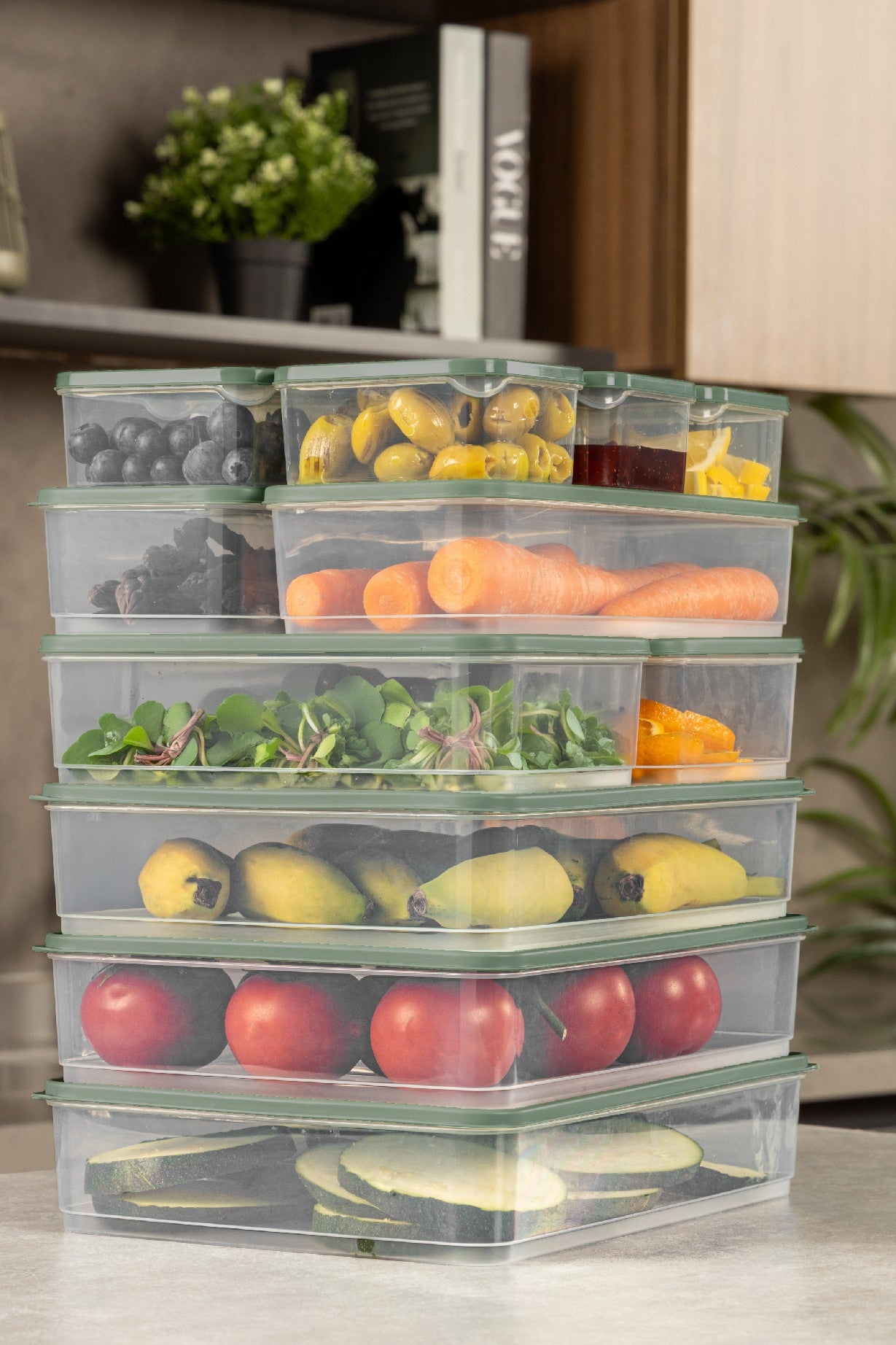 Conjunto de caixas de armazenamento – 13 peças – Verde – Plástico