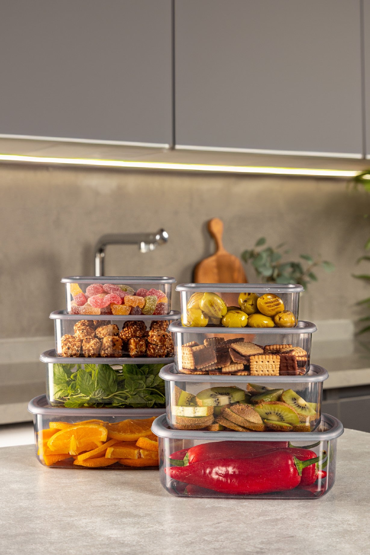 Conjunto de caixas de armazenamento – 8 peças – Antracite – Plástico