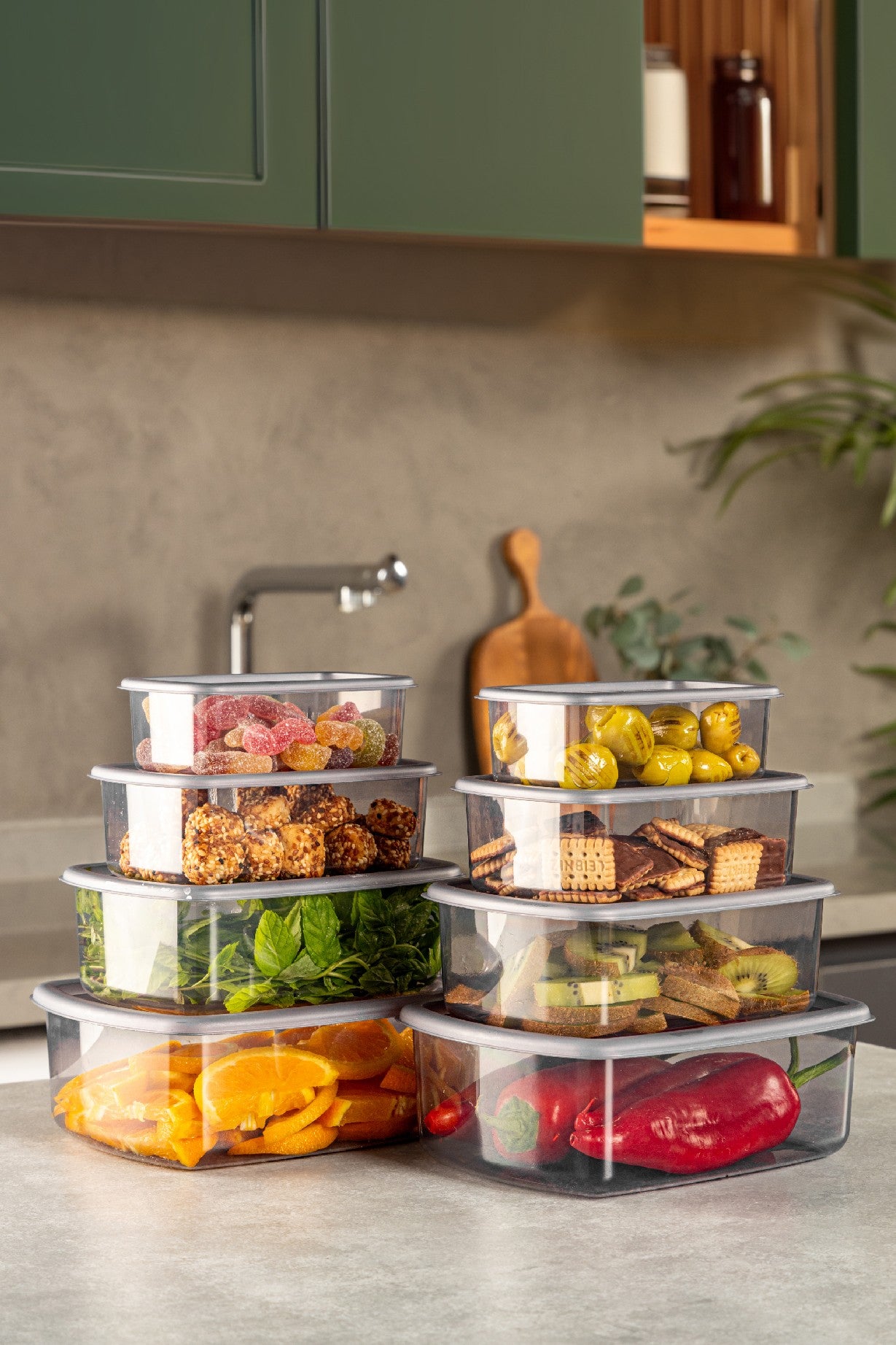 Conjunto de caixas de armazenamento – 8 peças – Antracite – Plástico