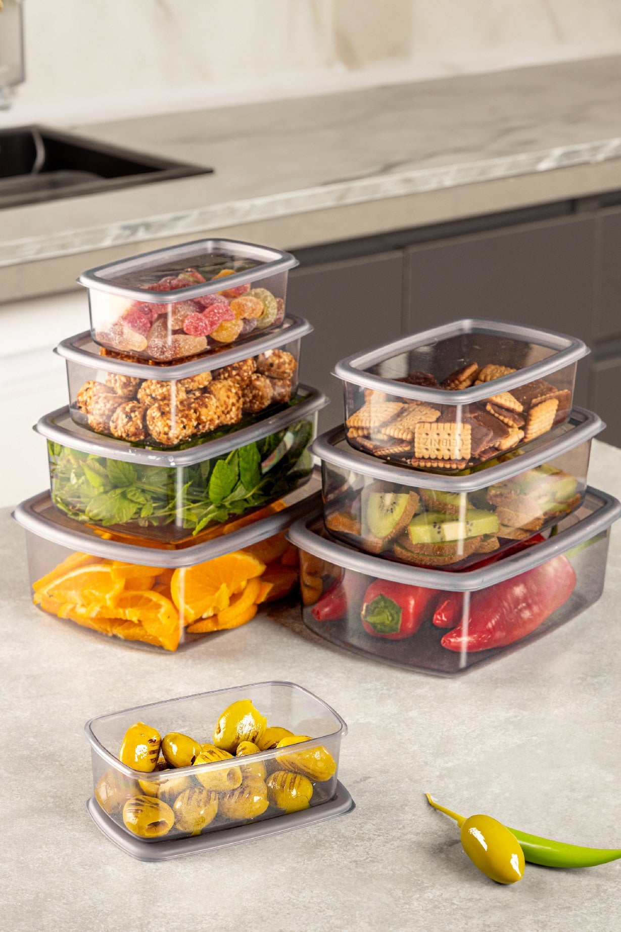 Conjunto de caixas de armazenamento – 8 peças – Antracite – Plástico