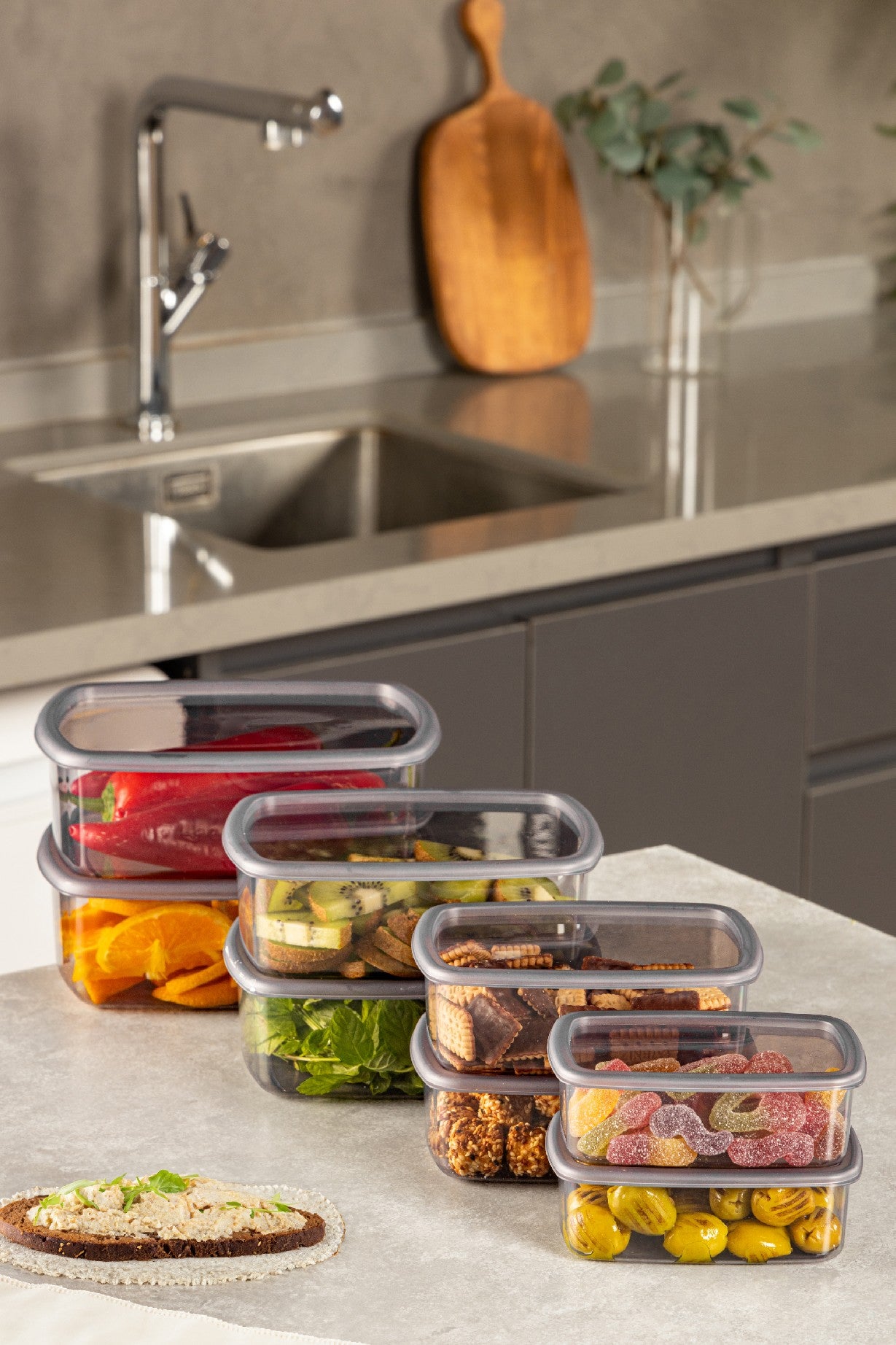 Conjunto de caixas de armazenamento – 8 peças – Antracite – Plástico