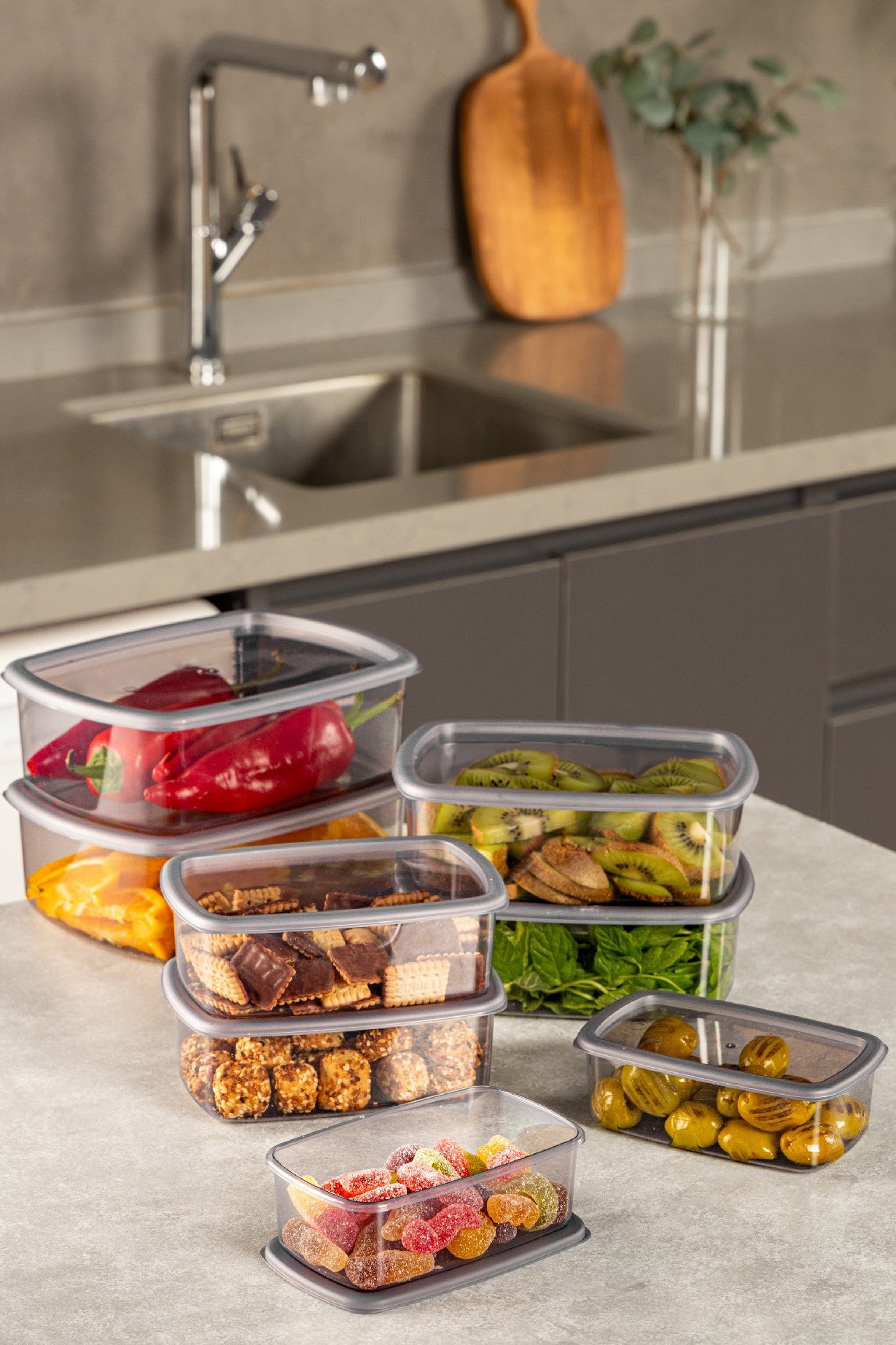 Conjunto de caixas de armazenamento – 8 peças – Antracite – Plástico