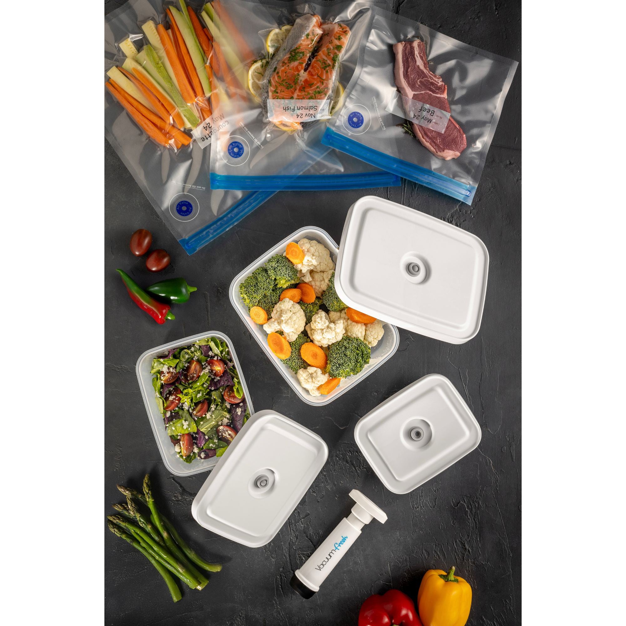 Conjunto de caixa de armazenamento e saco para armazenamento de alimentos (7 peças)-VCC-7-PMP-Transparente