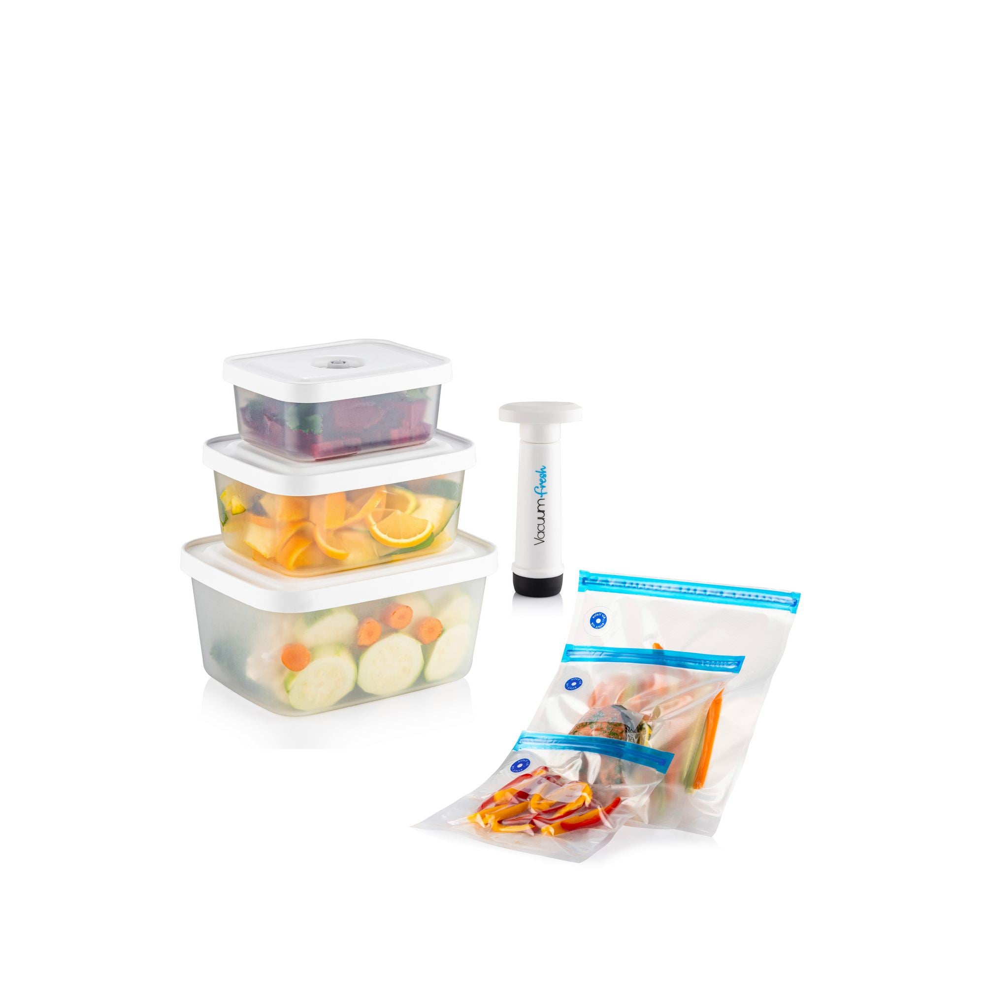 Conjunto de caixa de armazenamento e saco para armazenamento de alimentos (7 peças)-VCC-7-PMP-Transparente