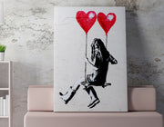 Impressionante tela decorativa de Banksy, 70 x 100 cm, 50% algodão/50% poliéster, emoldurada com moldura de madeira de 2 x 3 cm | Perfeito para decoração moderna