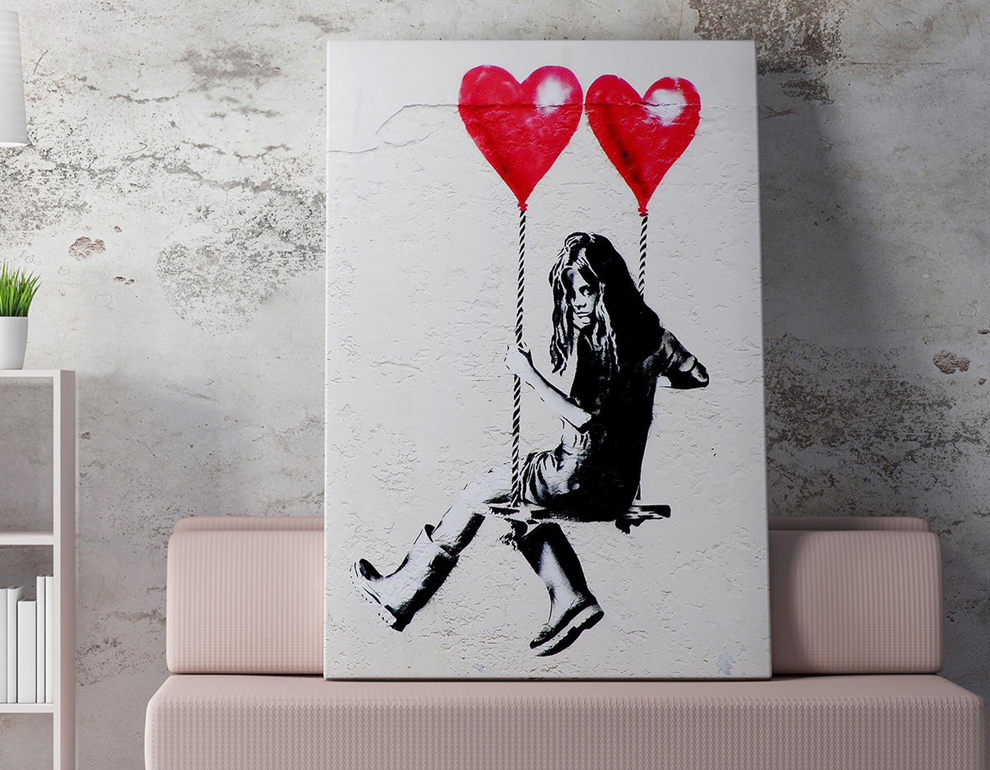 Impressionante tela decorativa de Banksy, 70 x 100 cm, 50% algodão/50% poliéster, emoldurada com moldura de madeira de 2 x 3 cm | Perfeito para decoração moderna