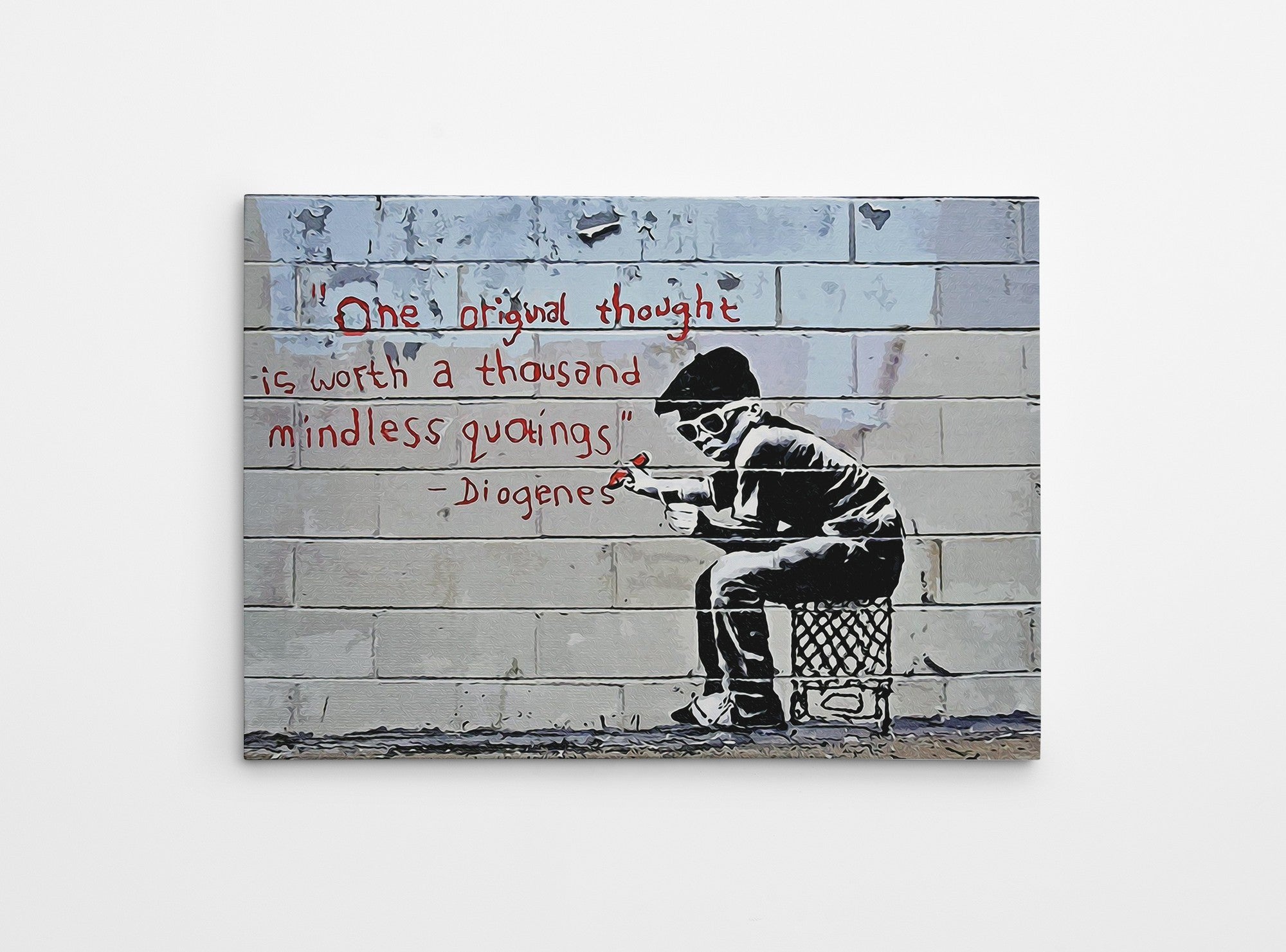 Impressionante tela decorativa de Banksy, 50 x 70 cm, 50% algodão/50% poliéster, emoldurada em madeira de 2 x 3 cm | Perfeito para amantes da arte moderna