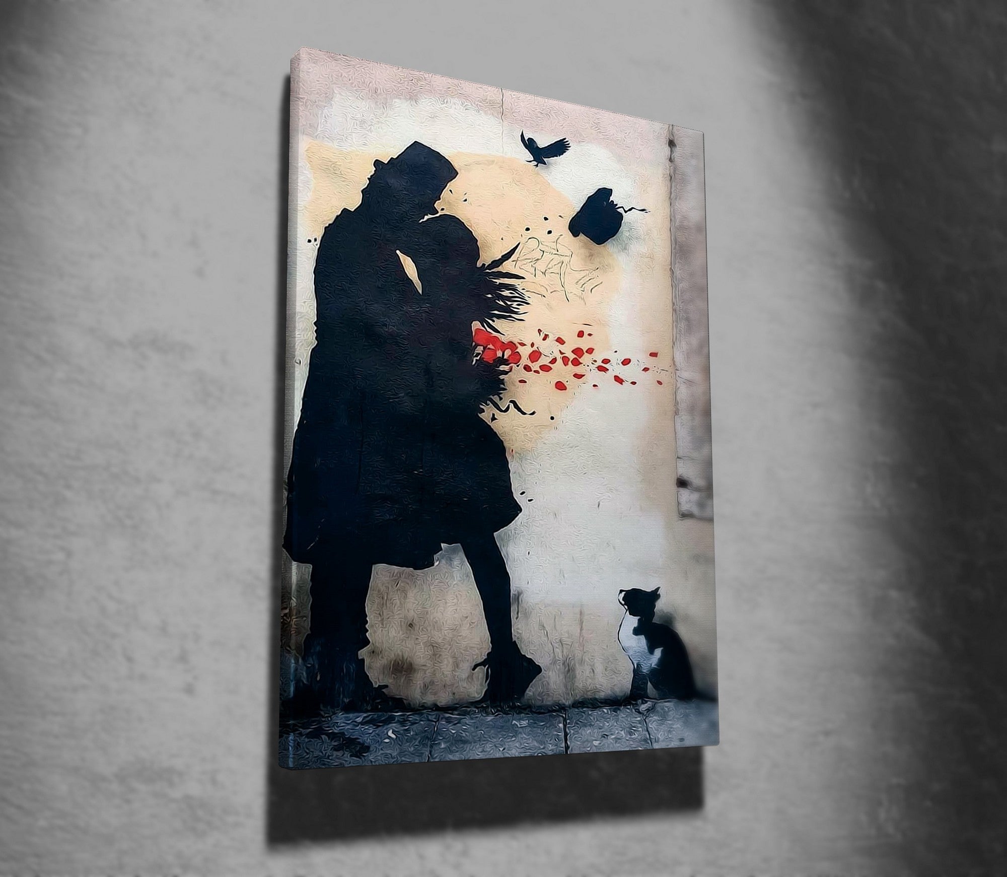 Impressionante tela decorativa de Banksy, 70 x 100 cm, 50% algodão/50% poliéster, emoldurada com moldura de madeira de 2 x 3 cm | Perfeito para decoração moderna