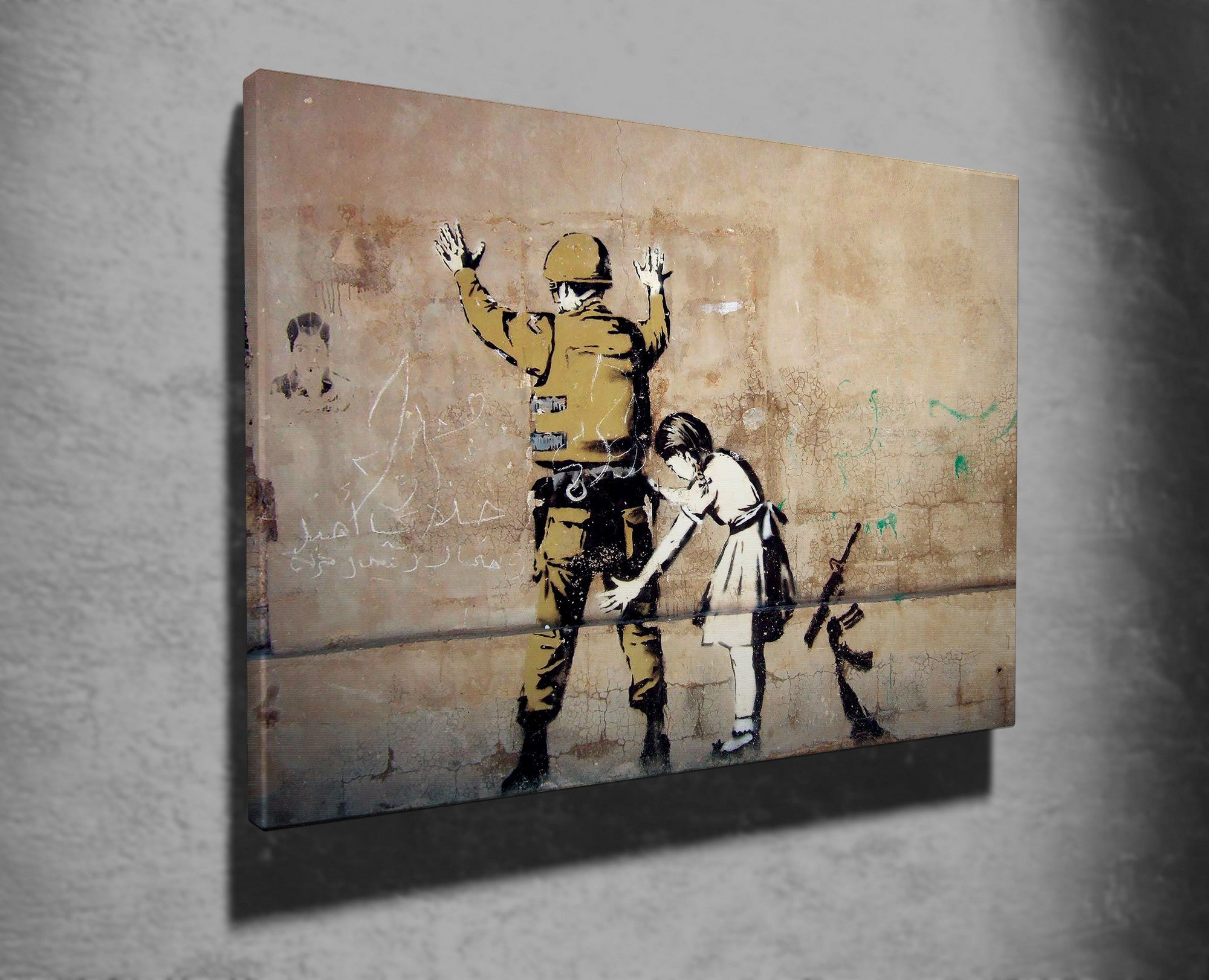 Impressionante tela decorativa de Banksy, 50 x 70 cm, 50% algodão/50% poliéster, emoldurada em madeira de 2 x 3 cm | Perfeito para amantes da arte moderna
