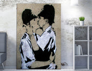 Impressionante tela decorativa de Banksy, 50 x 70 cm, 50% algodão/50% poliéster, emoldurada em madeira de 2 x 3 cm | Perfeito para amantes da arte moderna