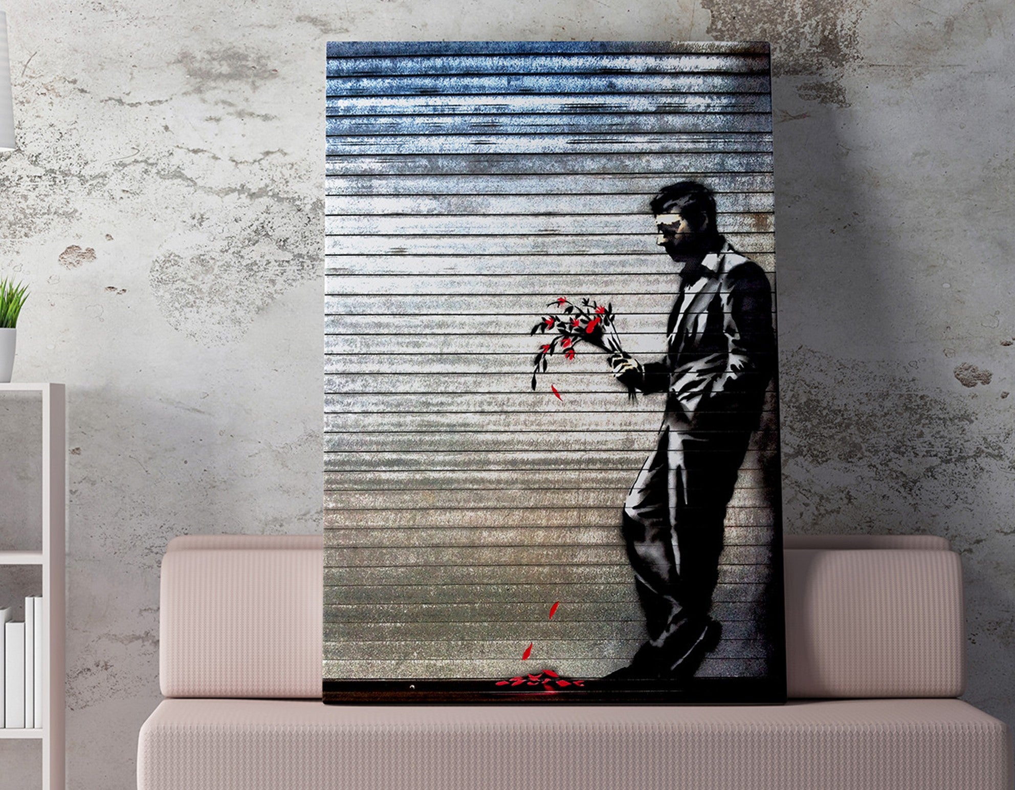 Impressionante tela decorativa de Banksy, 50 x 70 cm, 50% algodão/50% poliéster, emoldurada em madeira de 2 x 3 cm | Perfeito para amantes da arte moderna