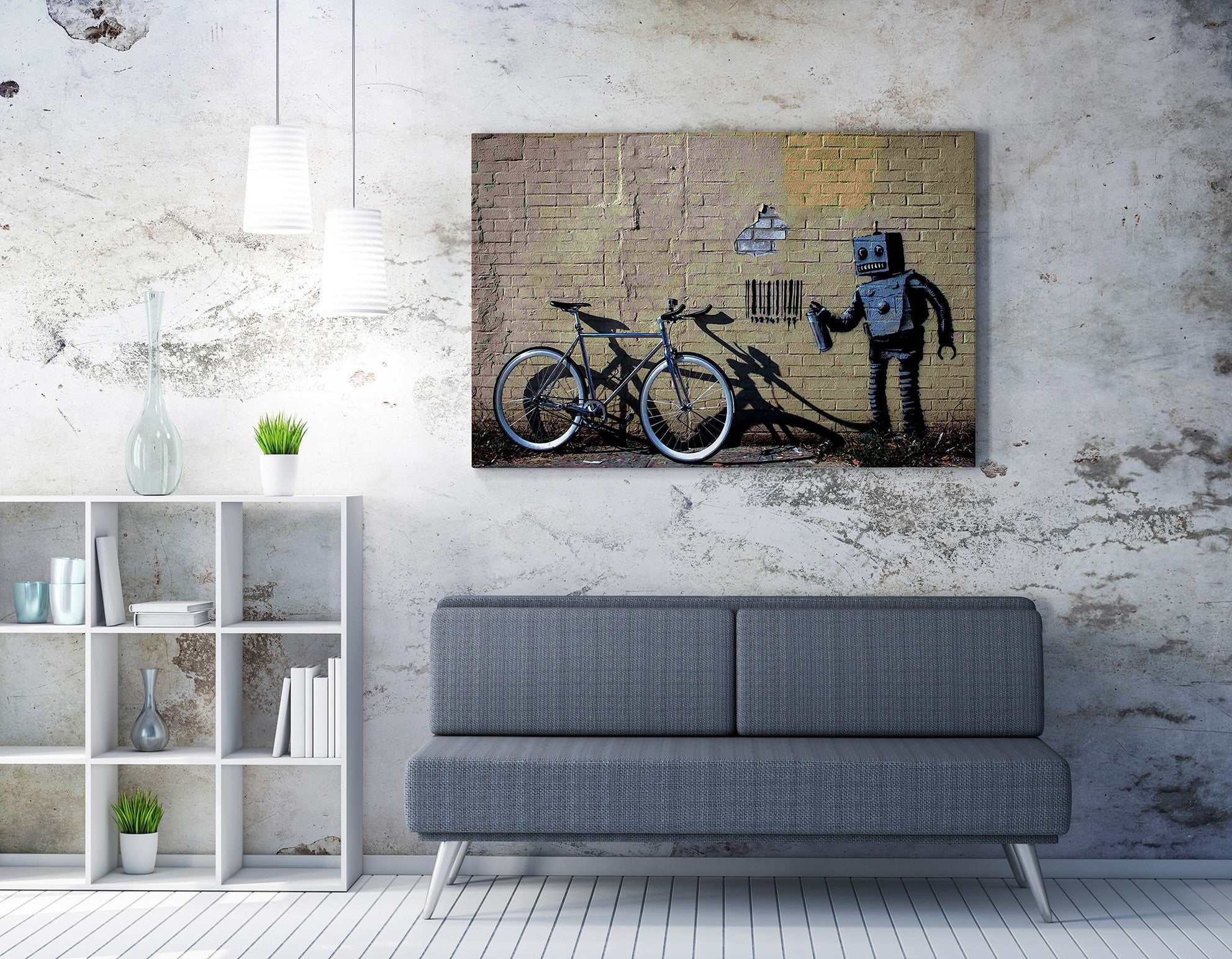 Impressionante tela decorativa de Banksy, 50 x 70 cm, 50% algodão/50% poliéster, emoldurada em madeira de 2 x 3 cm | Perfeito para amantes da arte moderna