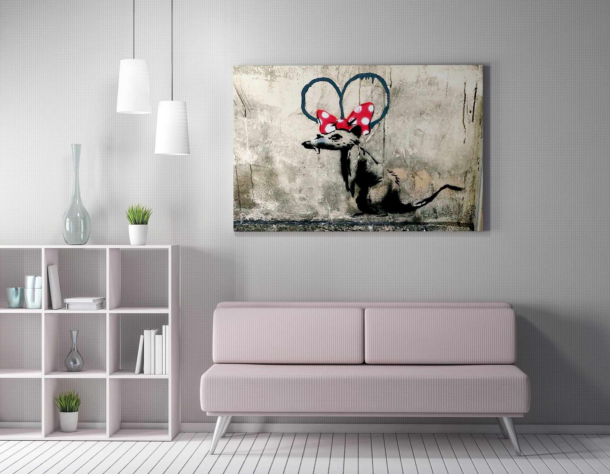 Impressionante tela decorativa de Banksy, 50 x 70 cm, 50% algodão/50% poliéster, emoldurada em madeira de 2 x 3 cm | Perfeito para amantes da arte moderna
