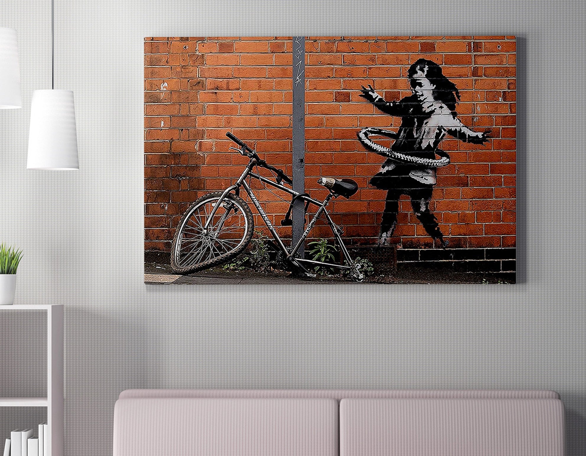 Impressionante tela decorativa de Banksy, 70 x 100 cm, 50% algodão/50% poliéster, emoldurada com moldura de madeira de 2 x 3 cm | Perfeito para decoração moderna
