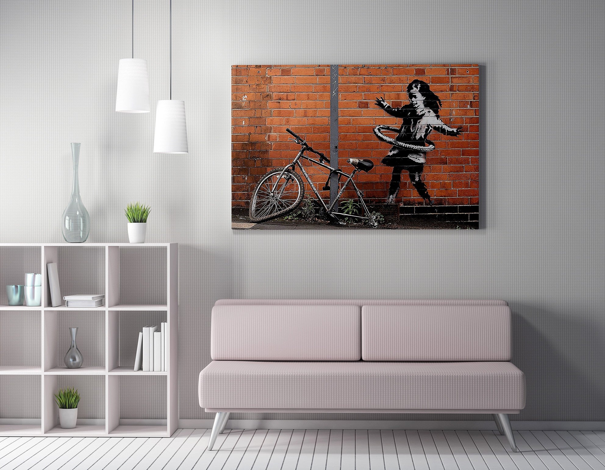 Impressionante tela decorativa de Banksy, 70 x 100 cm, 50% algodão/50% poliéster, emoldurada com moldura de madeira de 2 x 3 cm | Perfeito para decoração moderna