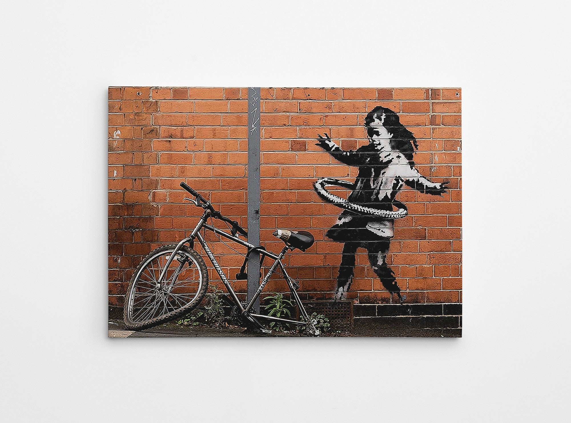 Impressionante tela decorativa de Banksy, 70 x 100 cm, 50% algodão/50% poliéster, emoldurada com moldura de madeira de 2 x 3 cm | Perfeito para decoração moderna
