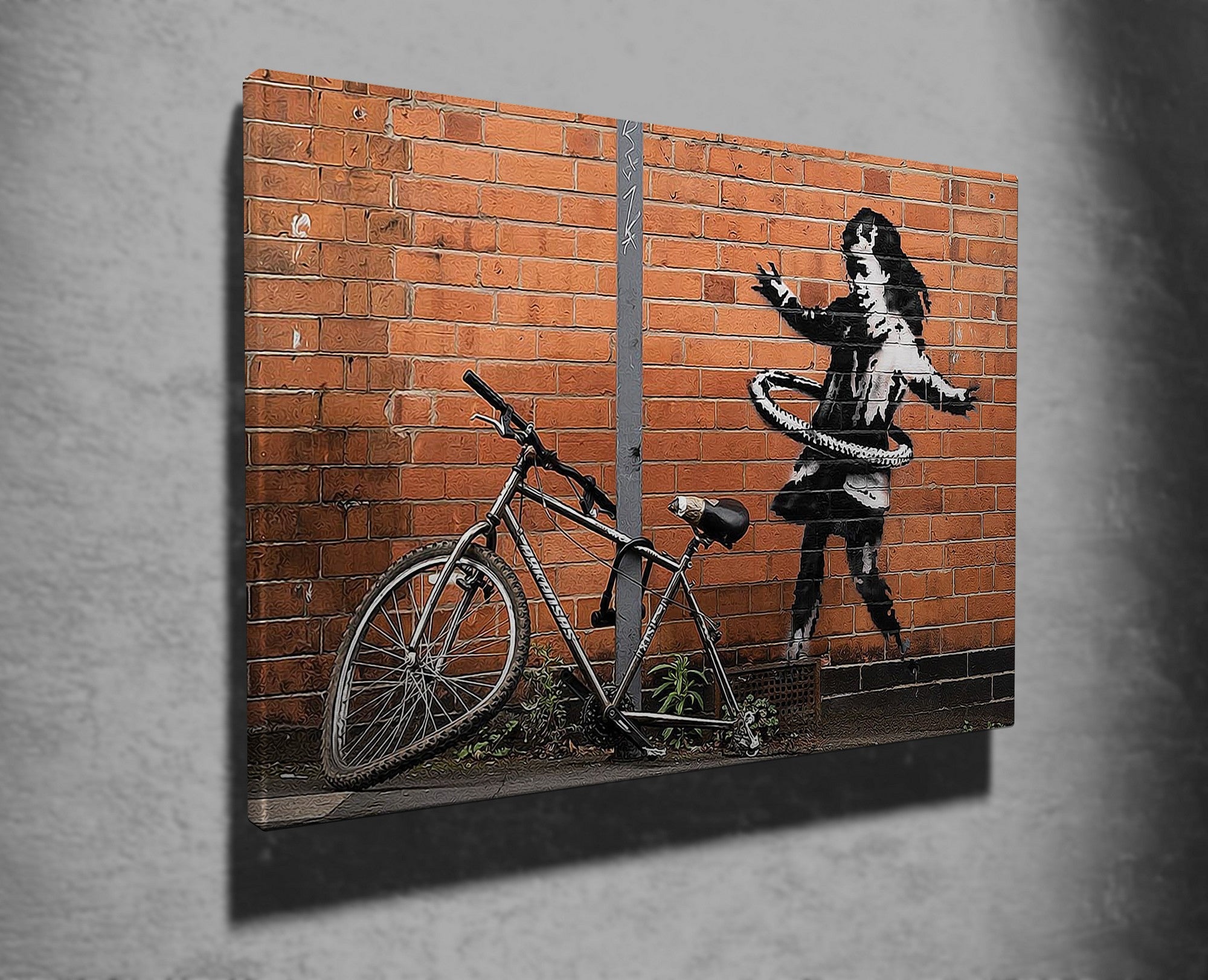 Impressionante tela decorativa de Banksy, 70 x 100 cm, 50% algodão/50% poliéster, emoldurada com moldura de madeira de 2 x 3 cm | Perfeito para decoração moderna