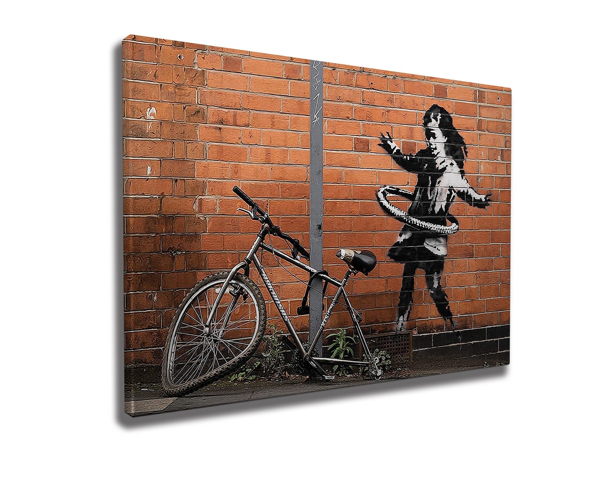 Impressionante tela decorativa de Banksy, 70 x 100 cm, 50% algodão/50% poliéster, emoldurada com moldura de madeira de 2 x 3 cm | Perfeito para decoração moderna