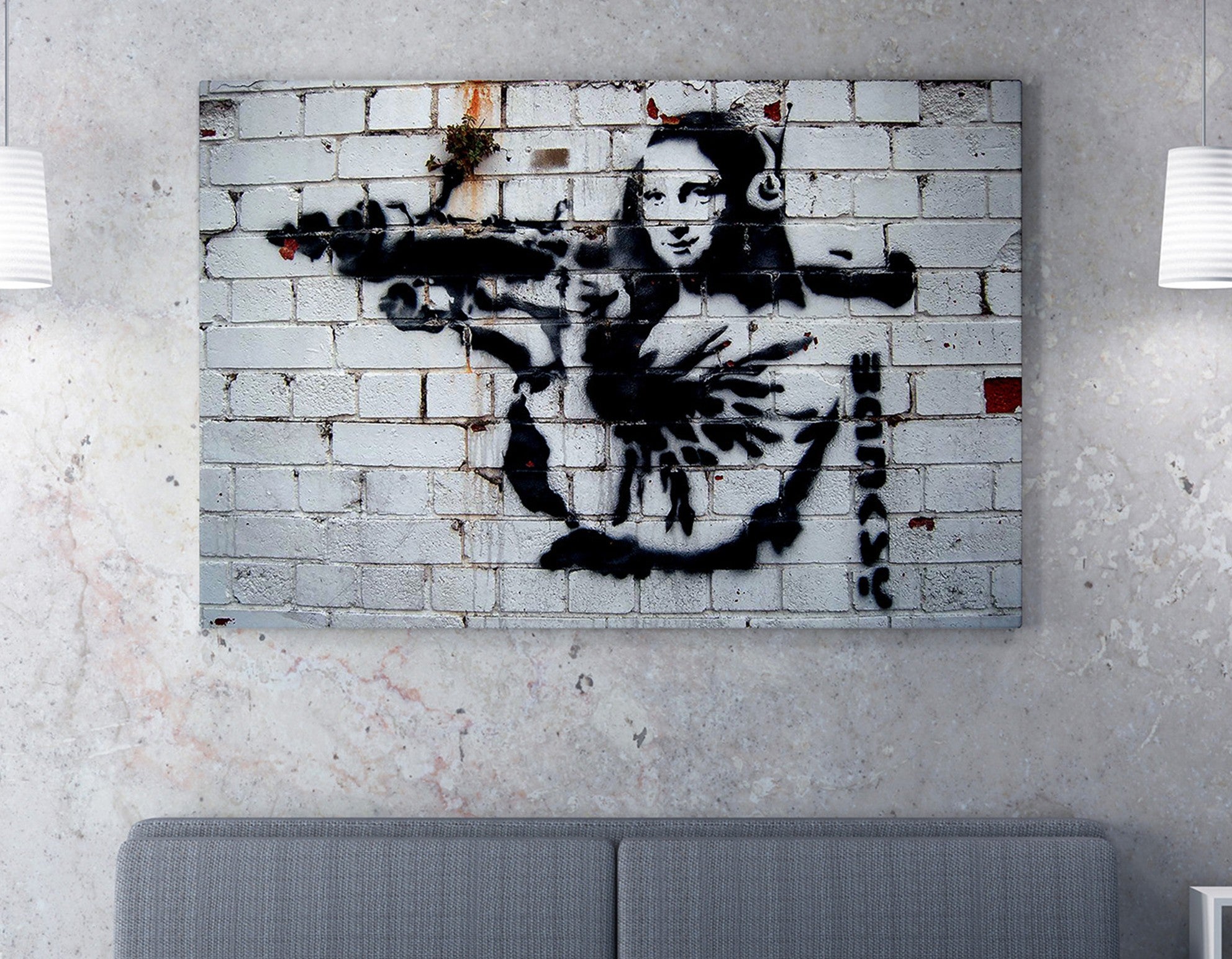 Impressionante tela decorativa de Banksy, 50 x 70 cm, 50% algodão/50% poliéster, emoldurada em madeira de 2 x 3 cm | Perfeito para amantes da arte moderna
