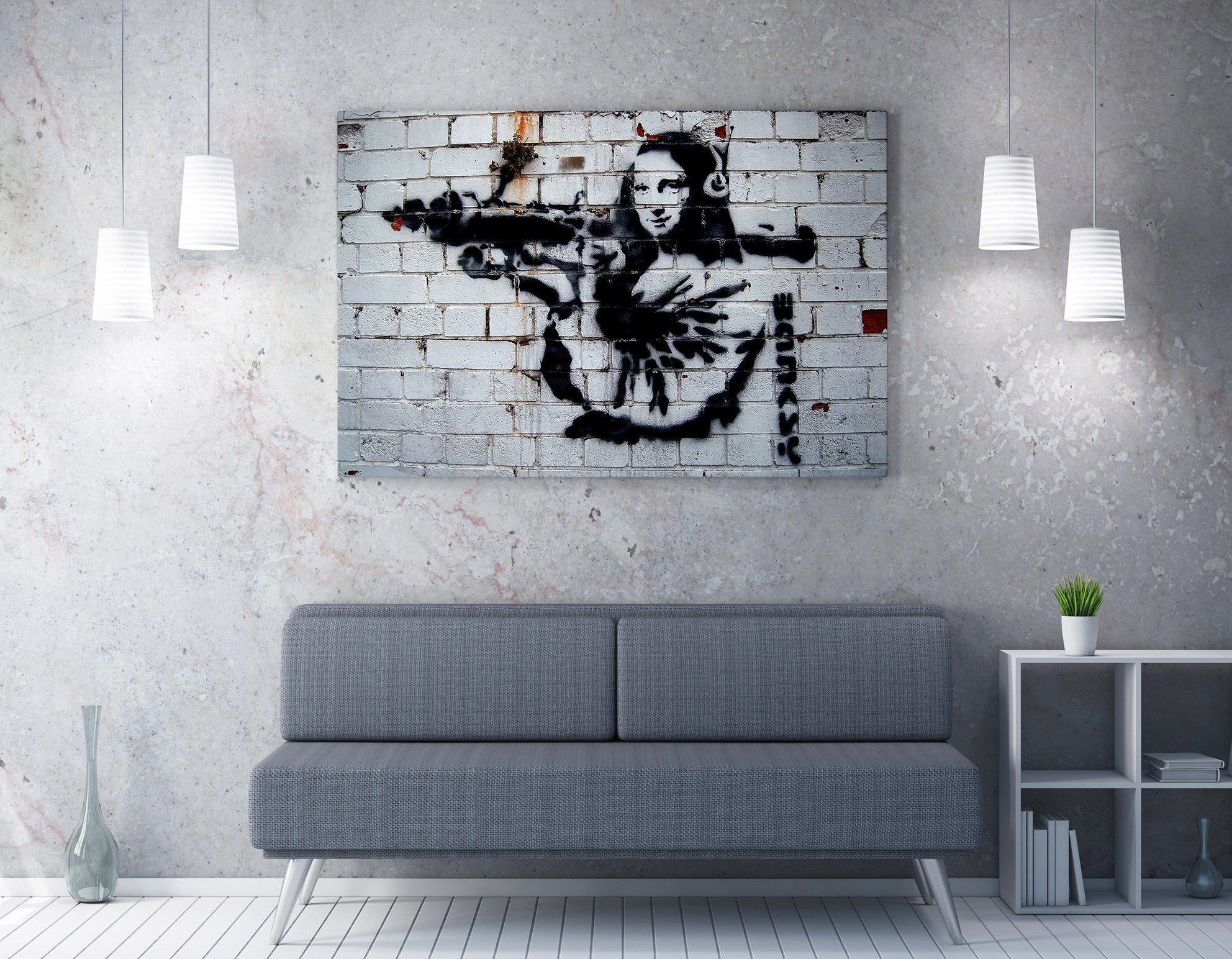 Impressionante tela decorativa de Banksy, 50 x 70 cm, 50% algodão/50% poliéster, emoldurada em madeira de 2 x 3 cm | Perfeito para amantes da arte moderna