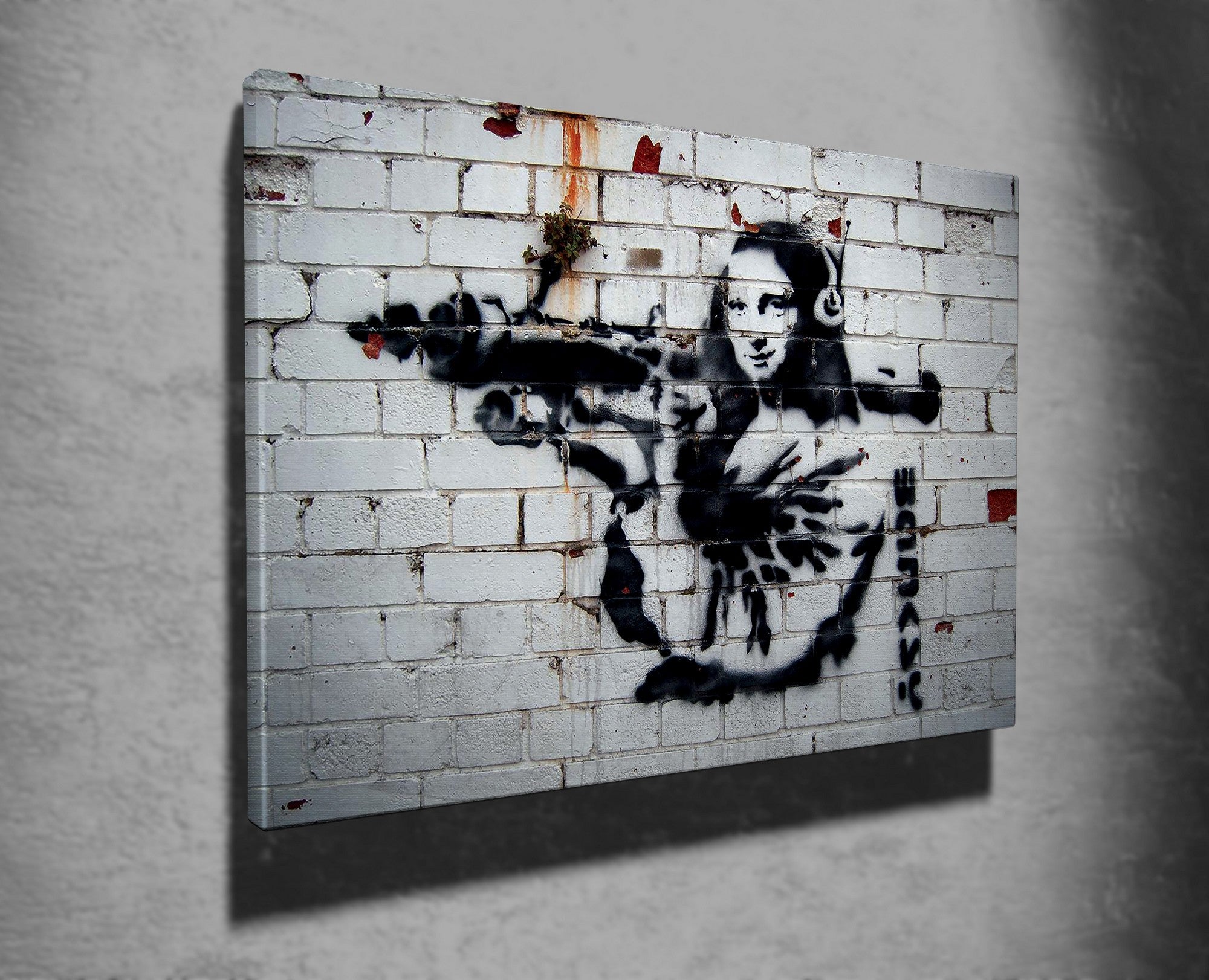 Impressionante tela decorativa de Banksy, 50 x 70 cm, 50% algodão/50% poliéster, emoldurada em madeira de 2 x 3 cm | Perfeito para amantes da arte moderna