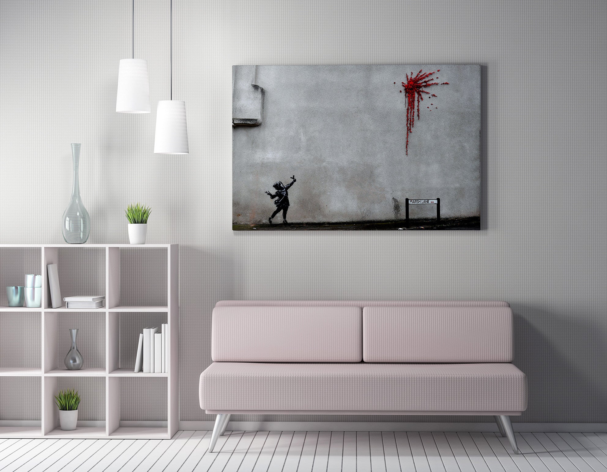 Impressionante tela decorativa de Banksy, 50 x 70 cm, 50% algodão/50% poliéster, emoldurada em madeira de 2 x 3 cm | Perfeito para amantes da arte moderna