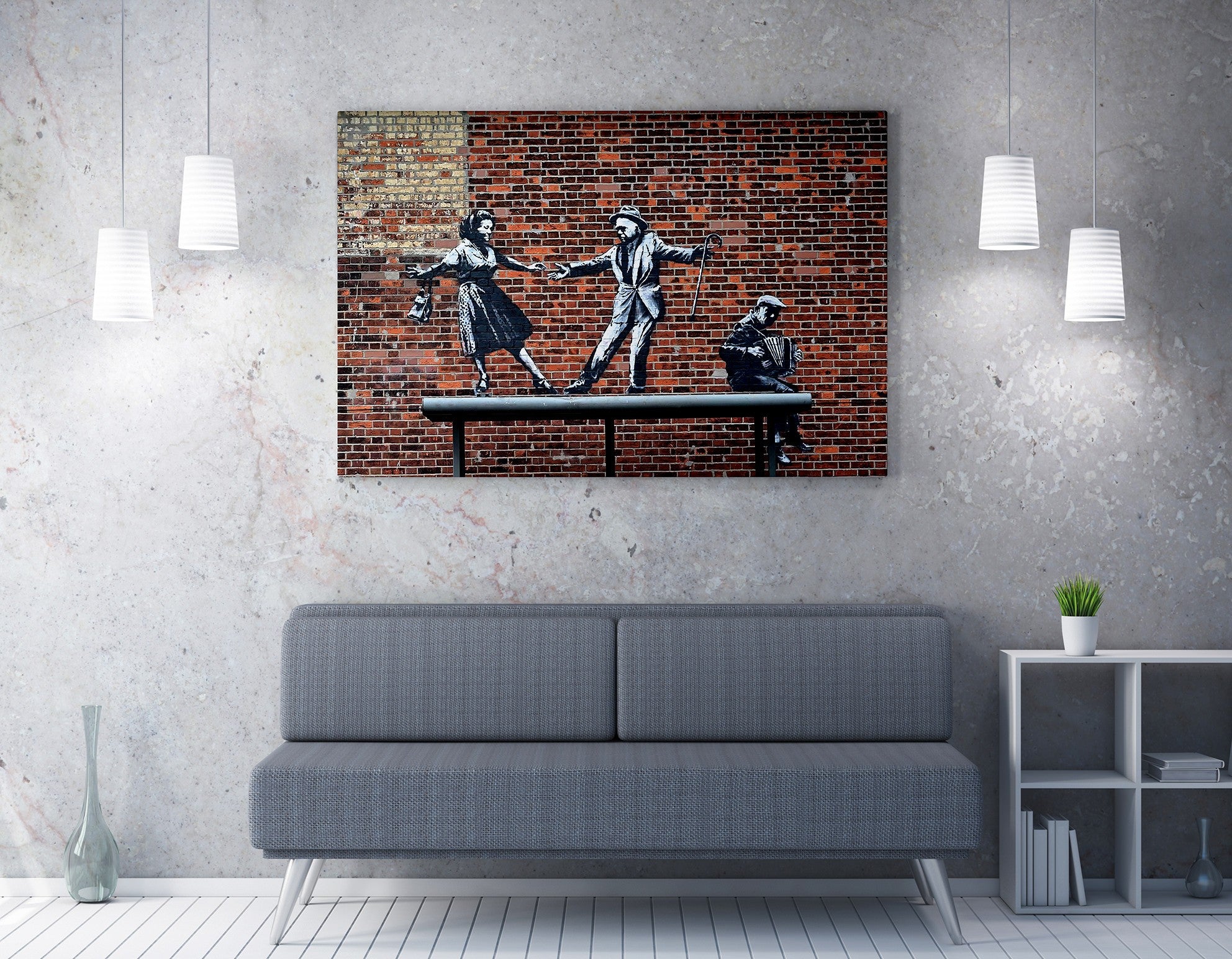 Impressionante tela decorativa de Banksy, 50 x 70 cm, 50% algodão/50% poliéster, emoldurada em madeira de 2 x 3 cm | Perfeito para amantes da arte moderna