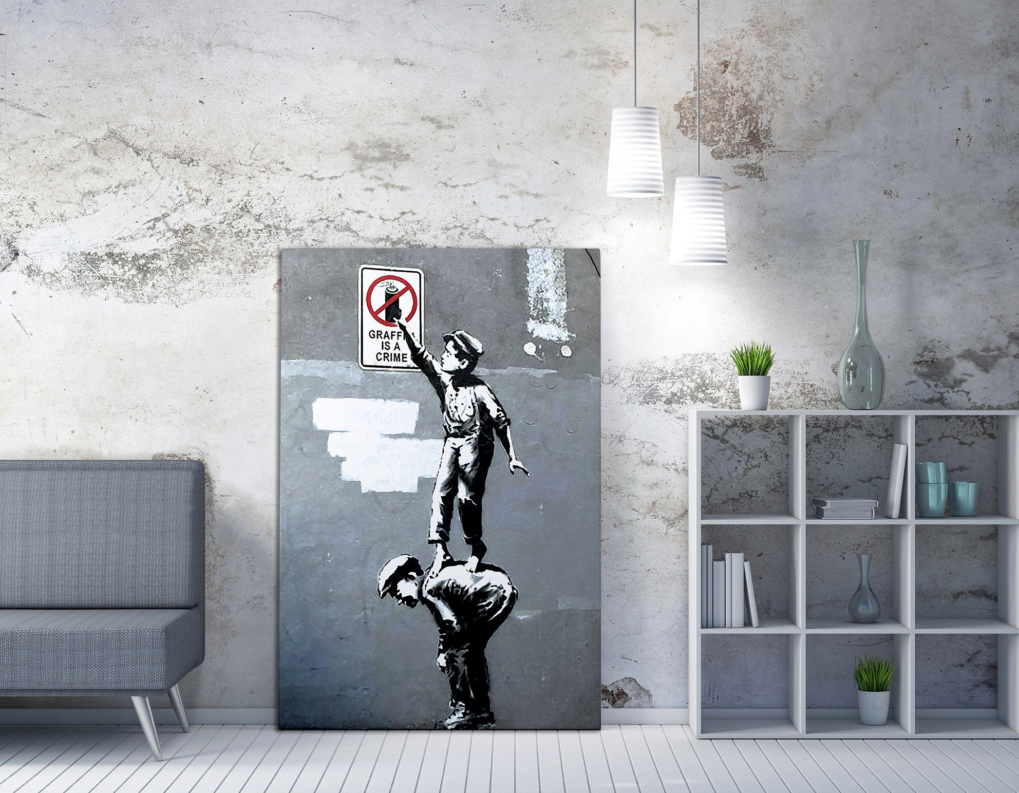 Impressionante tela decorativa de Banksy, 50 x 70 cm, 50% algodão/50% poliéster, emoldurada em madeira de 2 x 3 cm | Perfeito para amantes da arte moderna