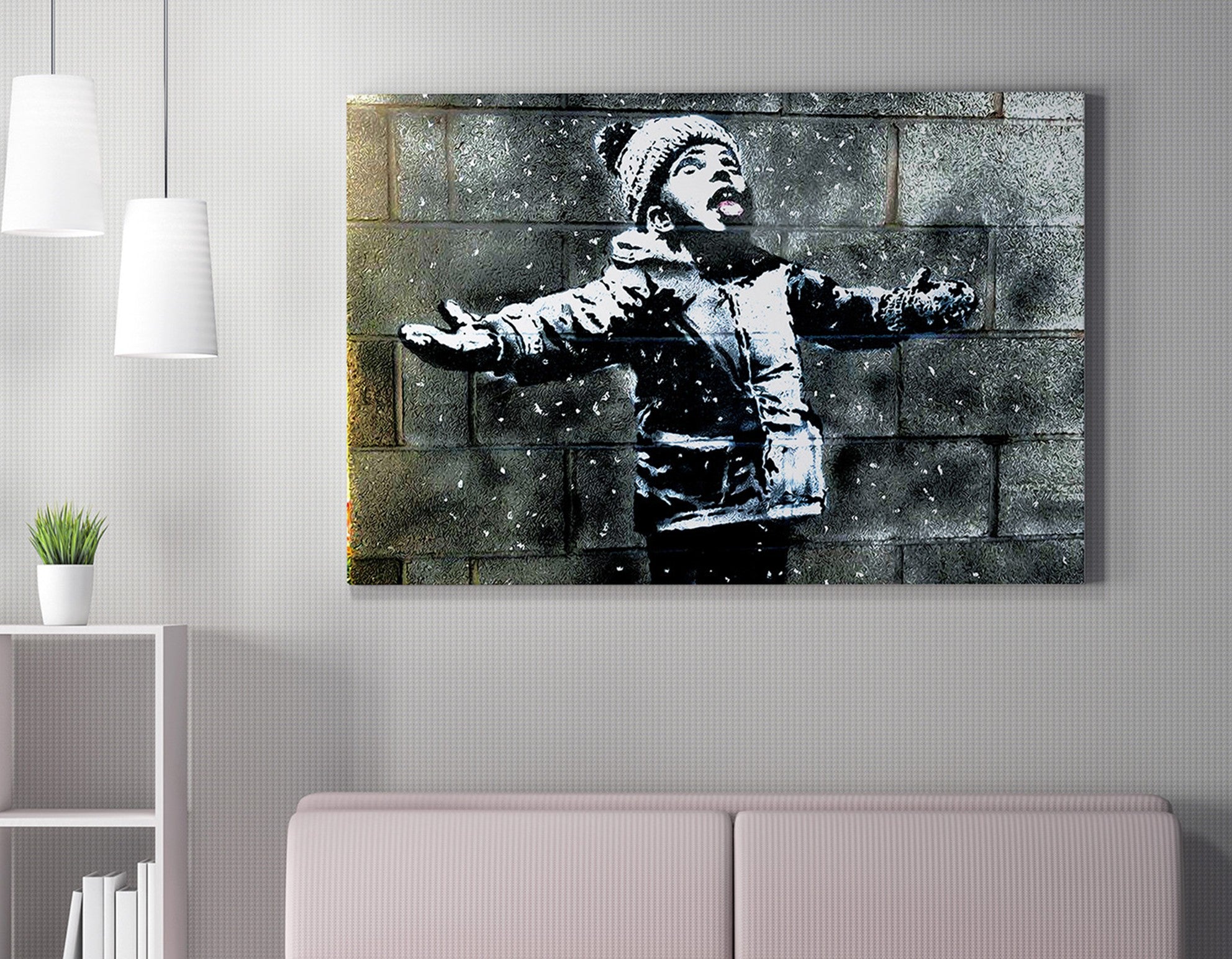 Impressionante tela decorativa de Banksy, 50 x 70 cm, 50% algodão/50% poliéster, emoldurada em madeira de 2 x 3 cm | Perfeito para amantes da arte moderna