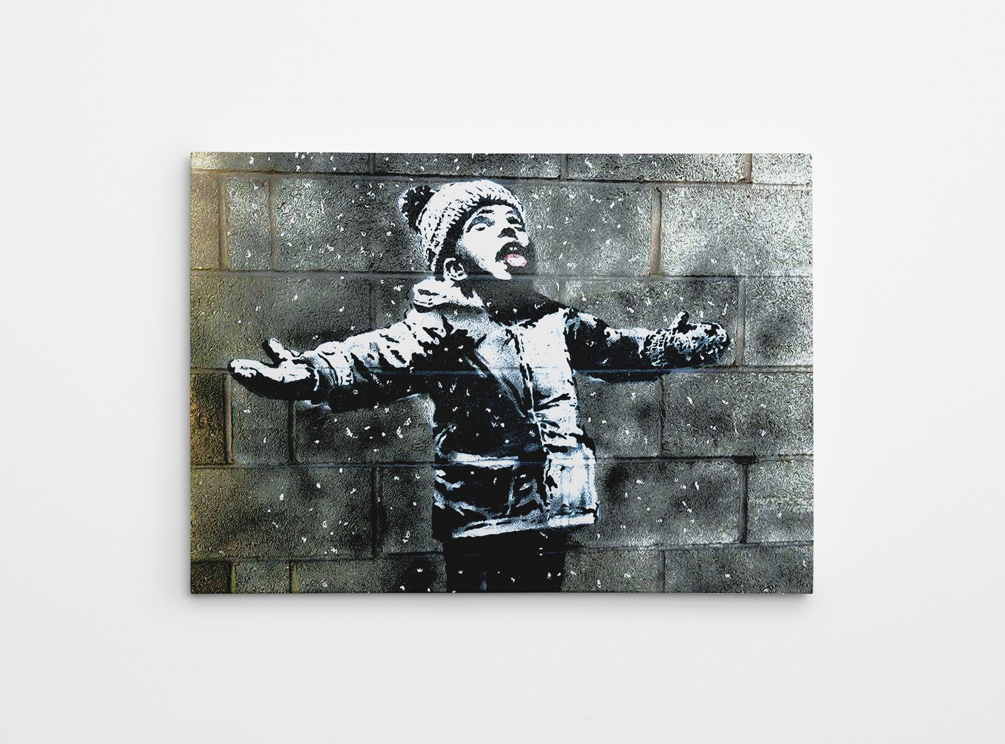 Impressionante tela decorativa de Banksy, 70 x 100 cm, 50% algodão/50% poliéster, emoldurada com moldura de madeira de 2 x 3 cm | Perfeito para decoração moderna